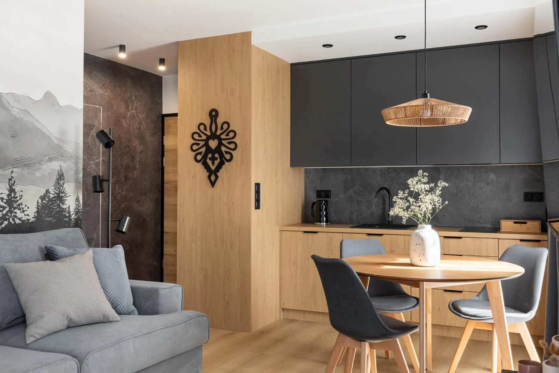 Kitchen or kitchenette in Cyrhla Apartamenty - sauna, playroom, free parking & wifi