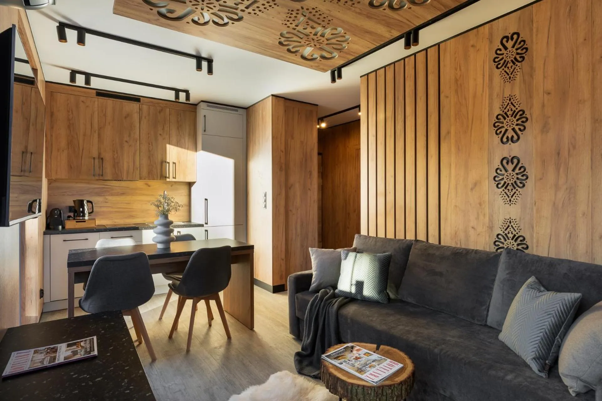 Kitchen or kitchenette in Cyrhla Apartamenty - sauna, playroom, free parking & wifi