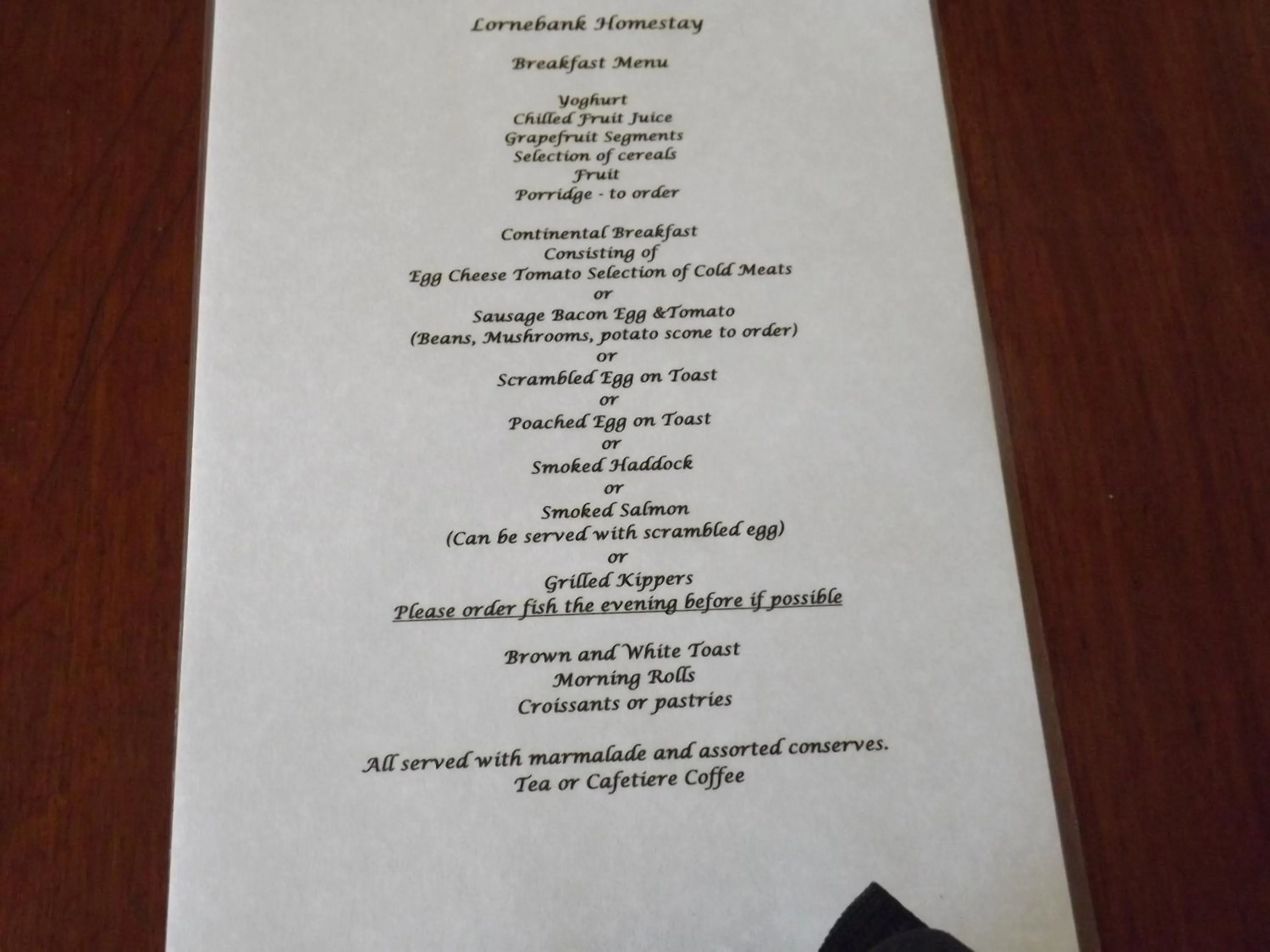 Breakfast in Lornebank Homestay