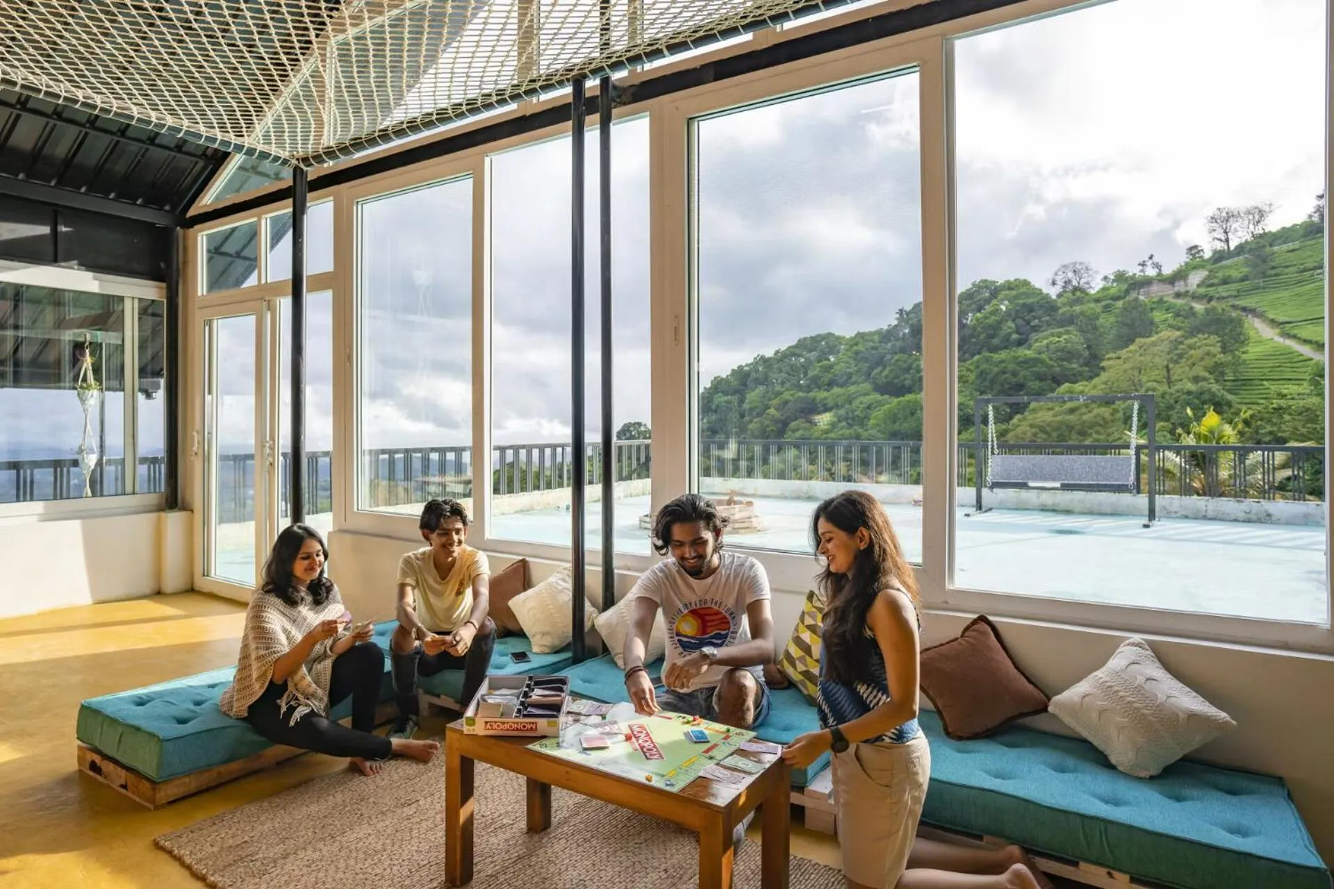 Seating area in Monkey Tribe Munnar