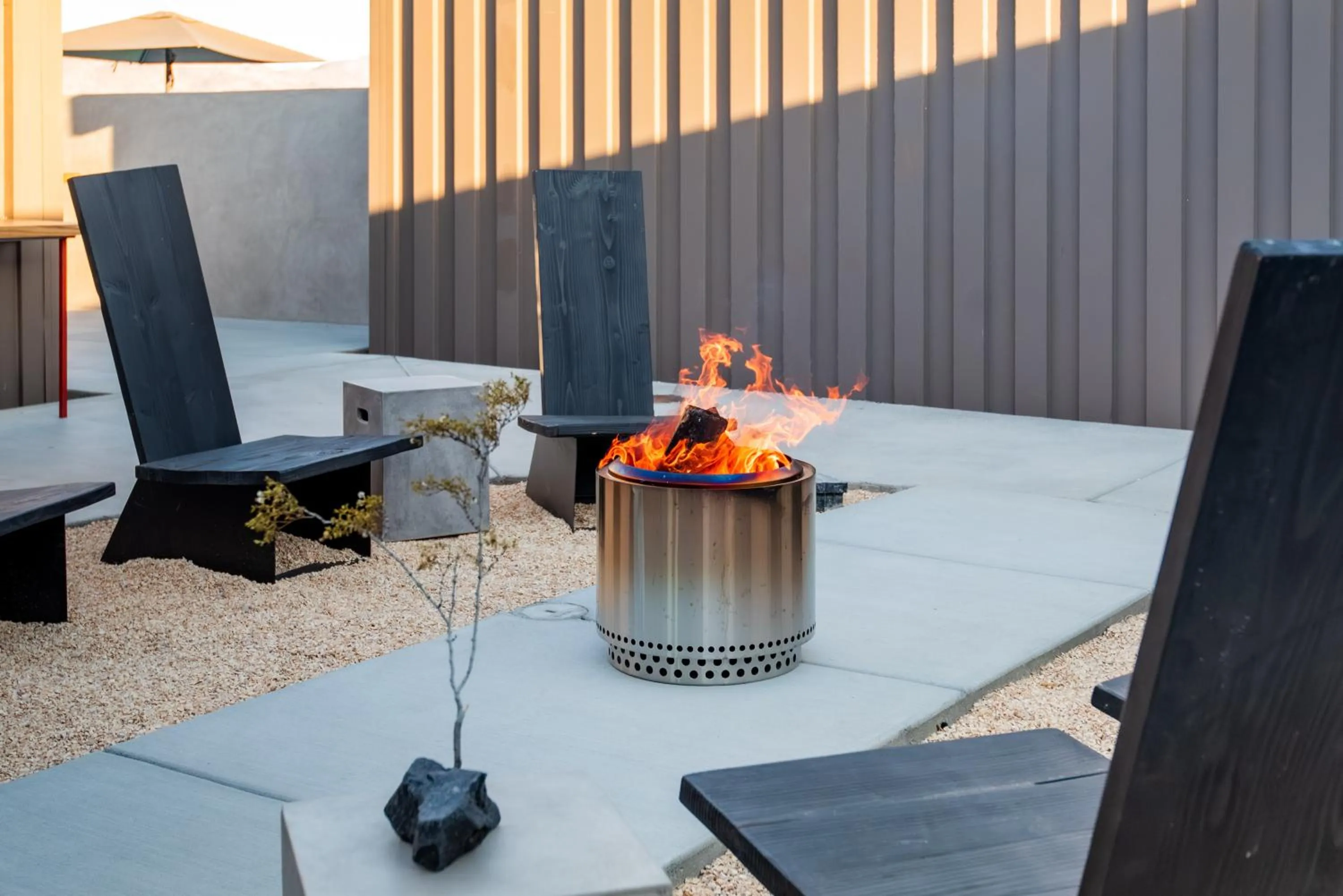 fireplace in RESET Hotel Joshua Tree