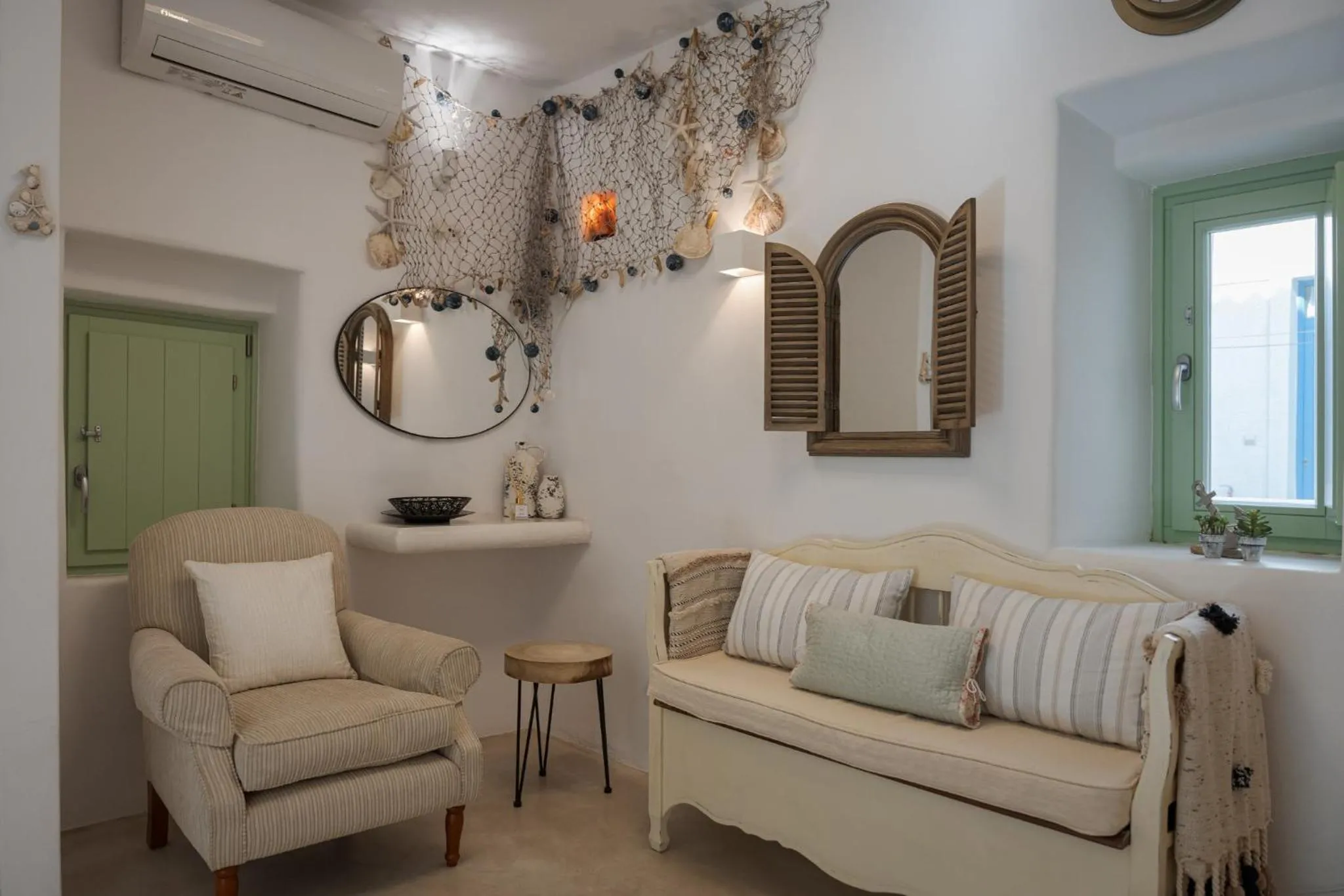 Seating area in Porto Sereno Andros Suites