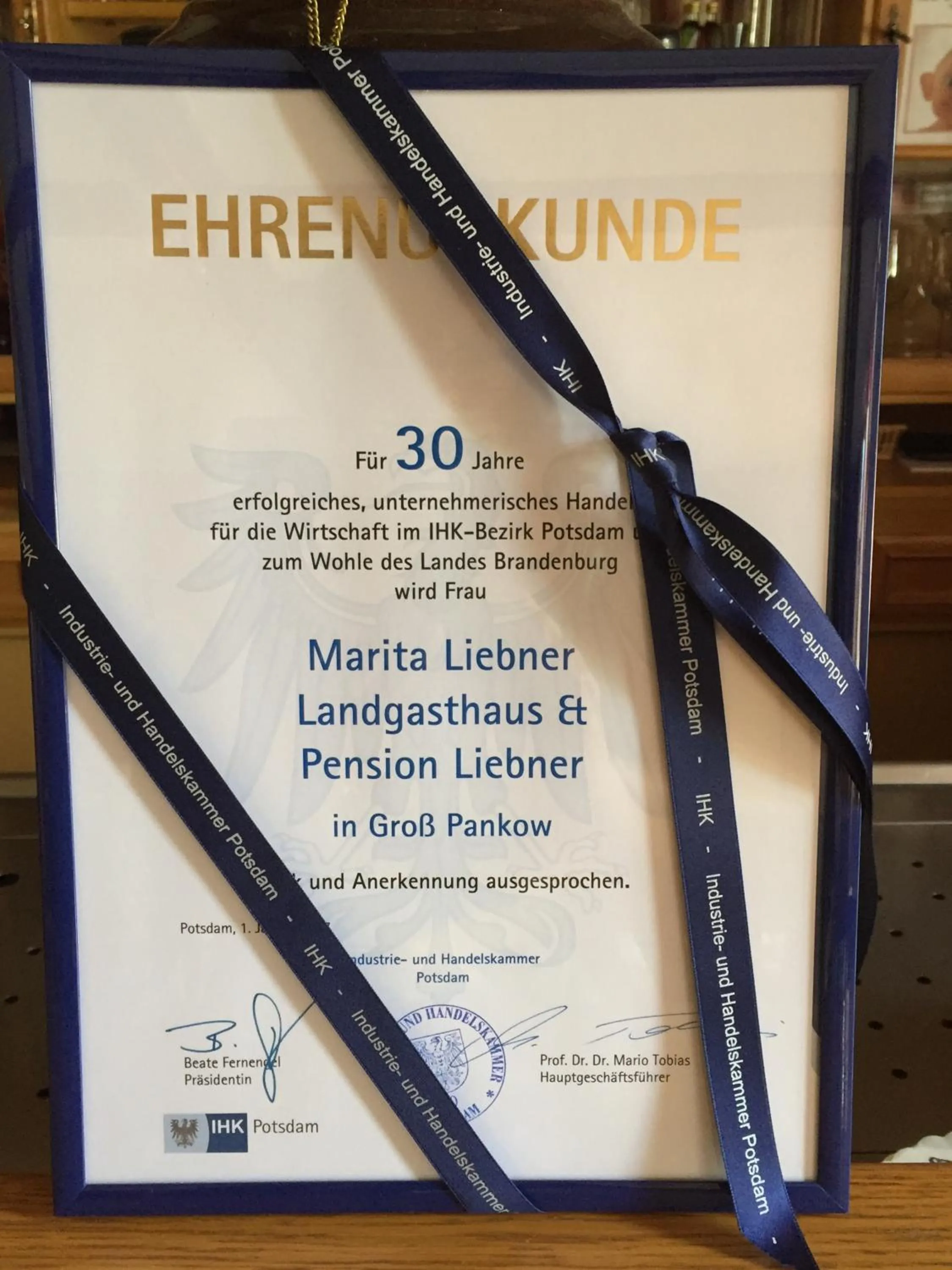 Certificate/Award in Landgasthaus & Pension Liebner-Land Brandenburg-Prignitz
