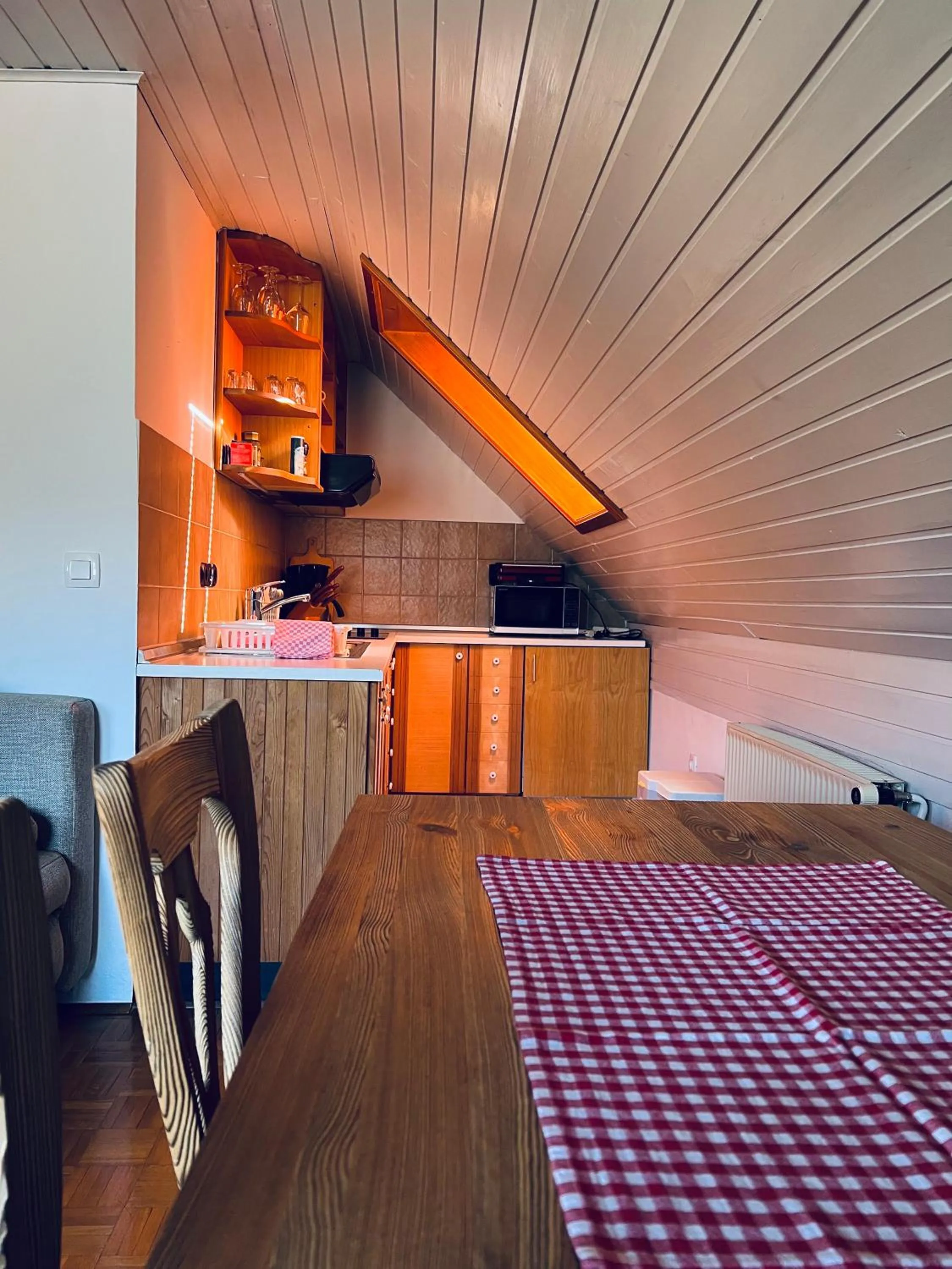 Kitchen or kitchenette, Bed in Apartmaji Katrnjek
