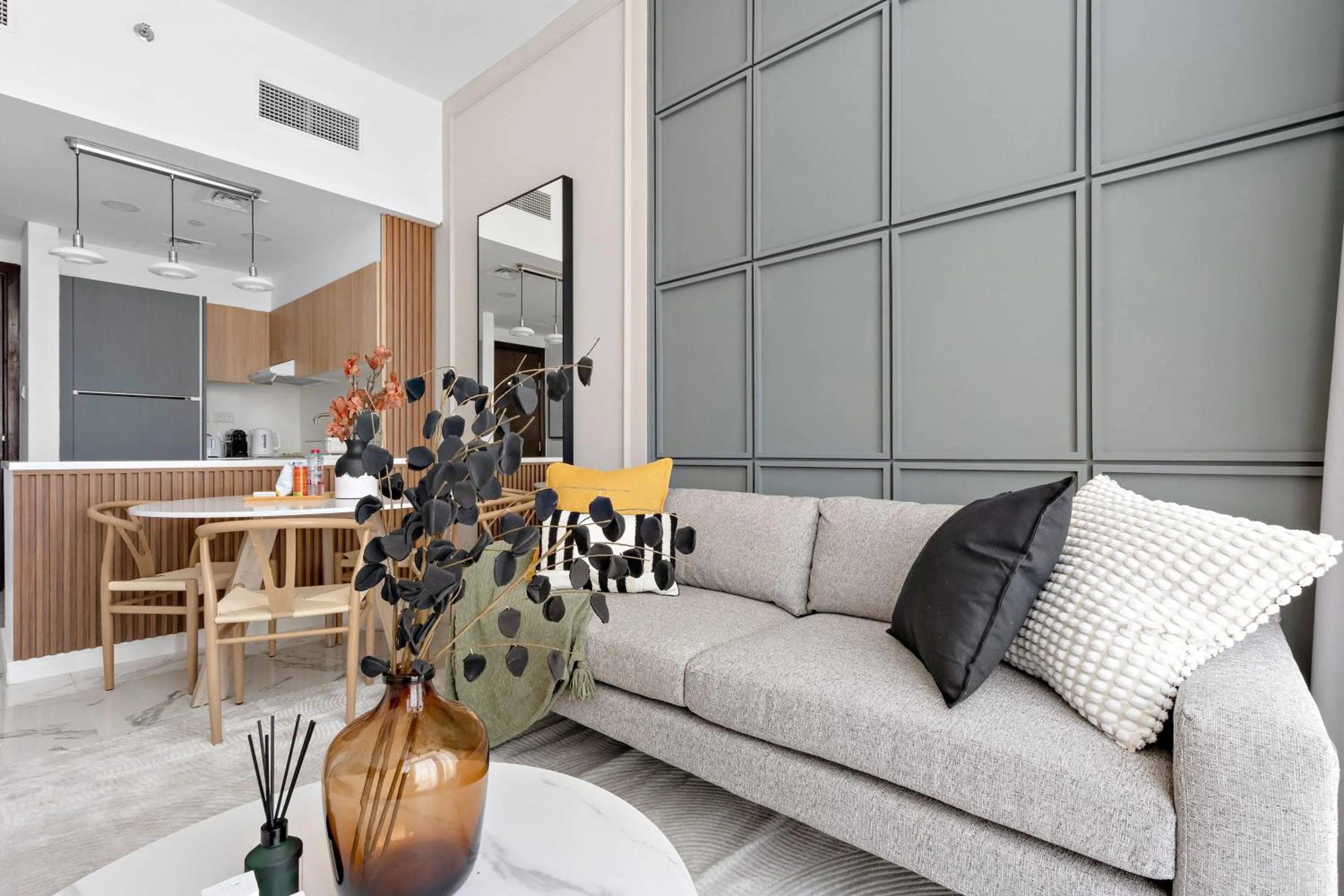 Living room in Silkhaus Vacation Homes Modern 1BDR in Oasis Near Masdar City Park