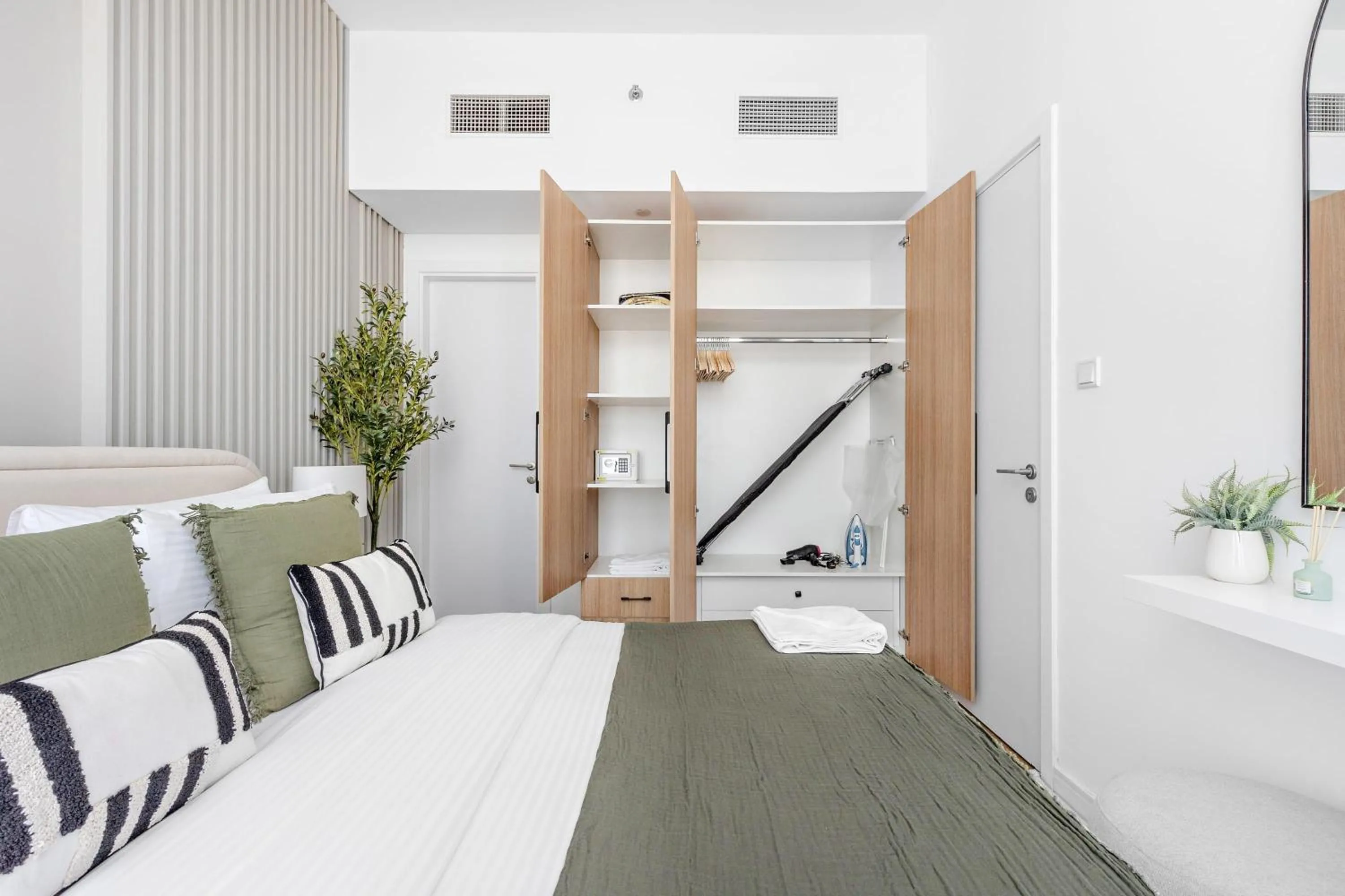 Bedroom, Bed in Silkhaus Vacation Homes Modern 1BDR in Oasis Near Masdar City Park
