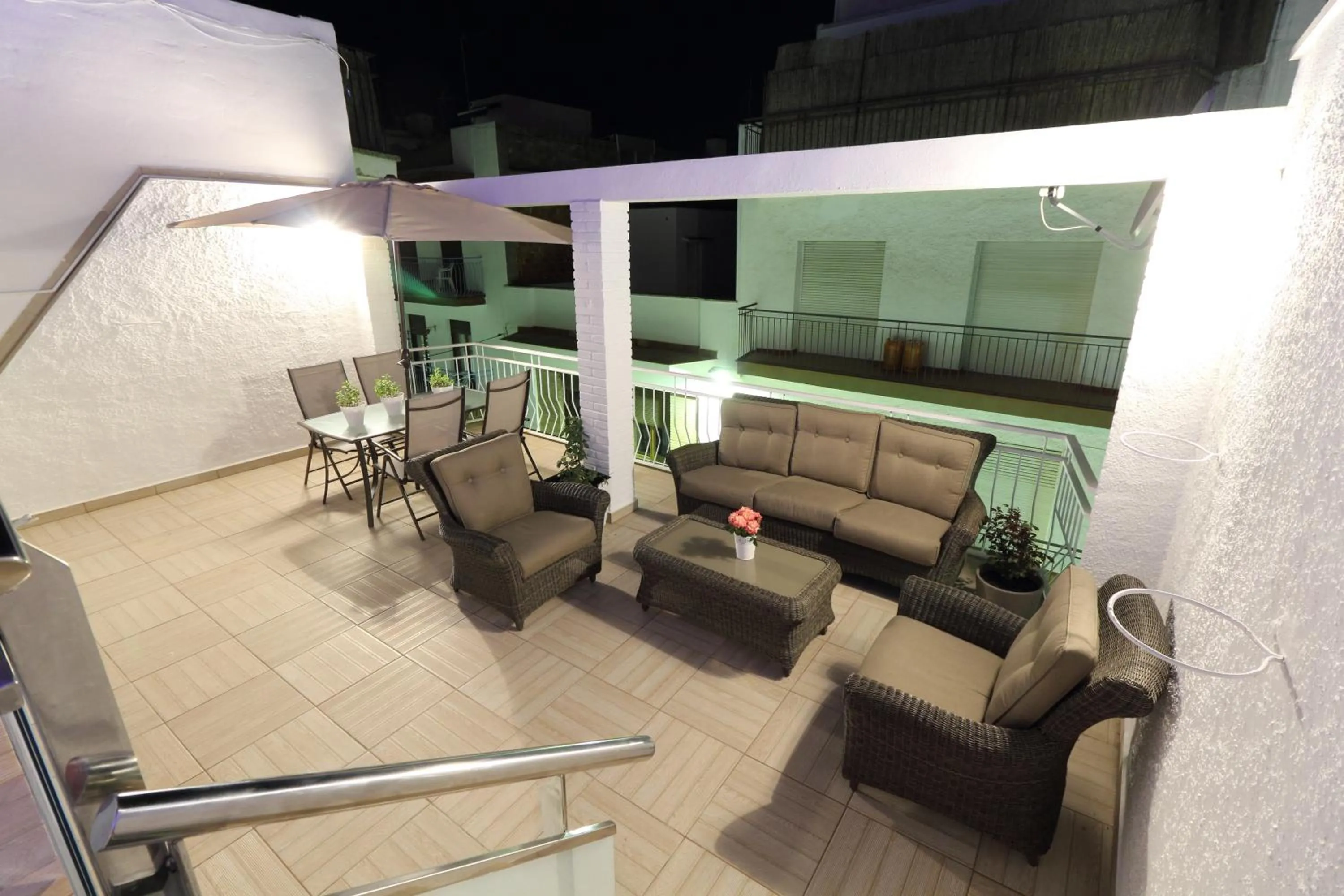 Patio in Sitges Centre Mediterranean House- 5 Bedroom, 4 Bathroom, Terrace Courtyard, Private Rooptop Pool