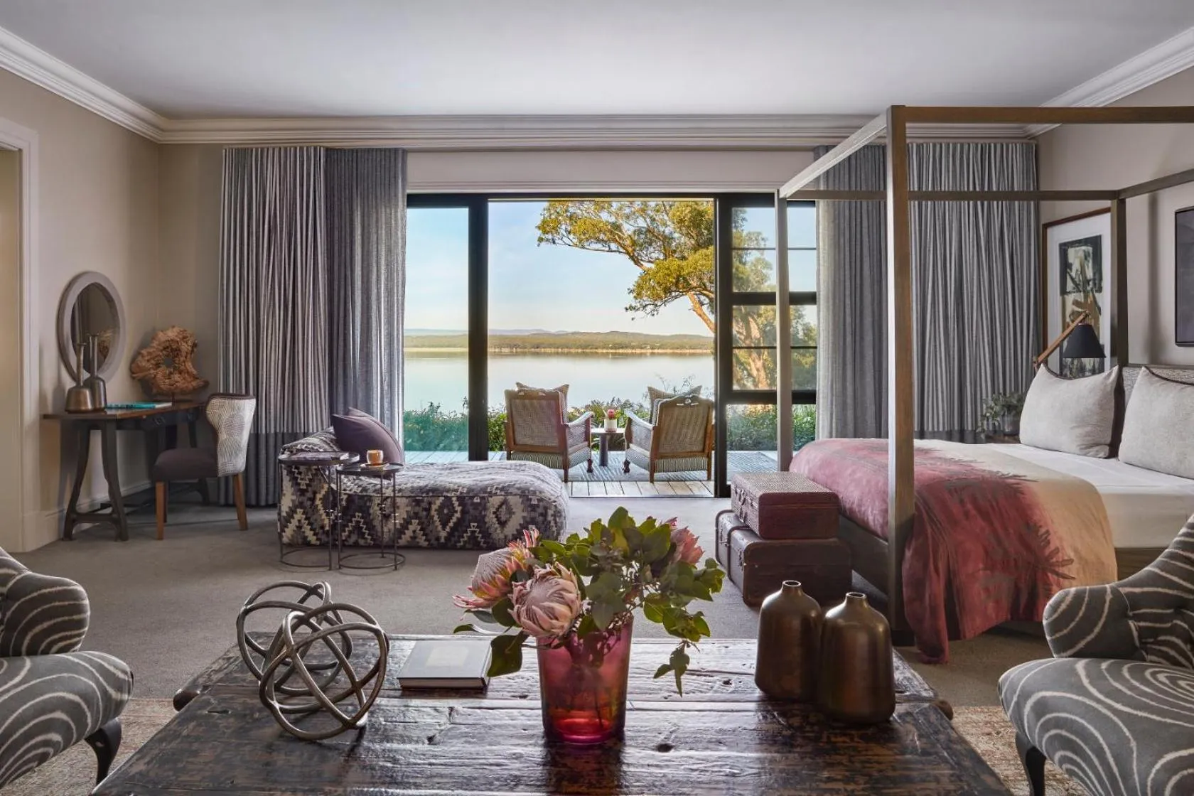 Patio, Bed in The Thatch House Boutique Hotel, Hermanus