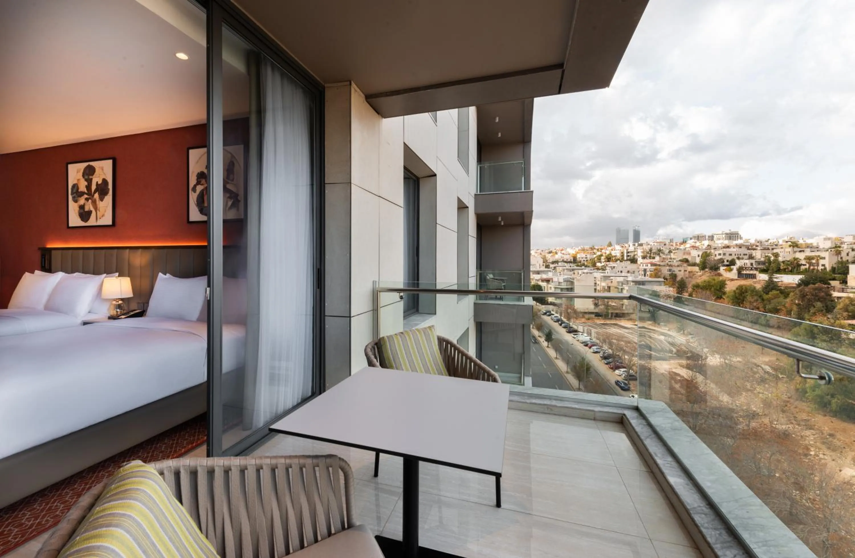 Balcony/Terrace, Bed in Doubletree By Hilton Amman Hotel & Residences