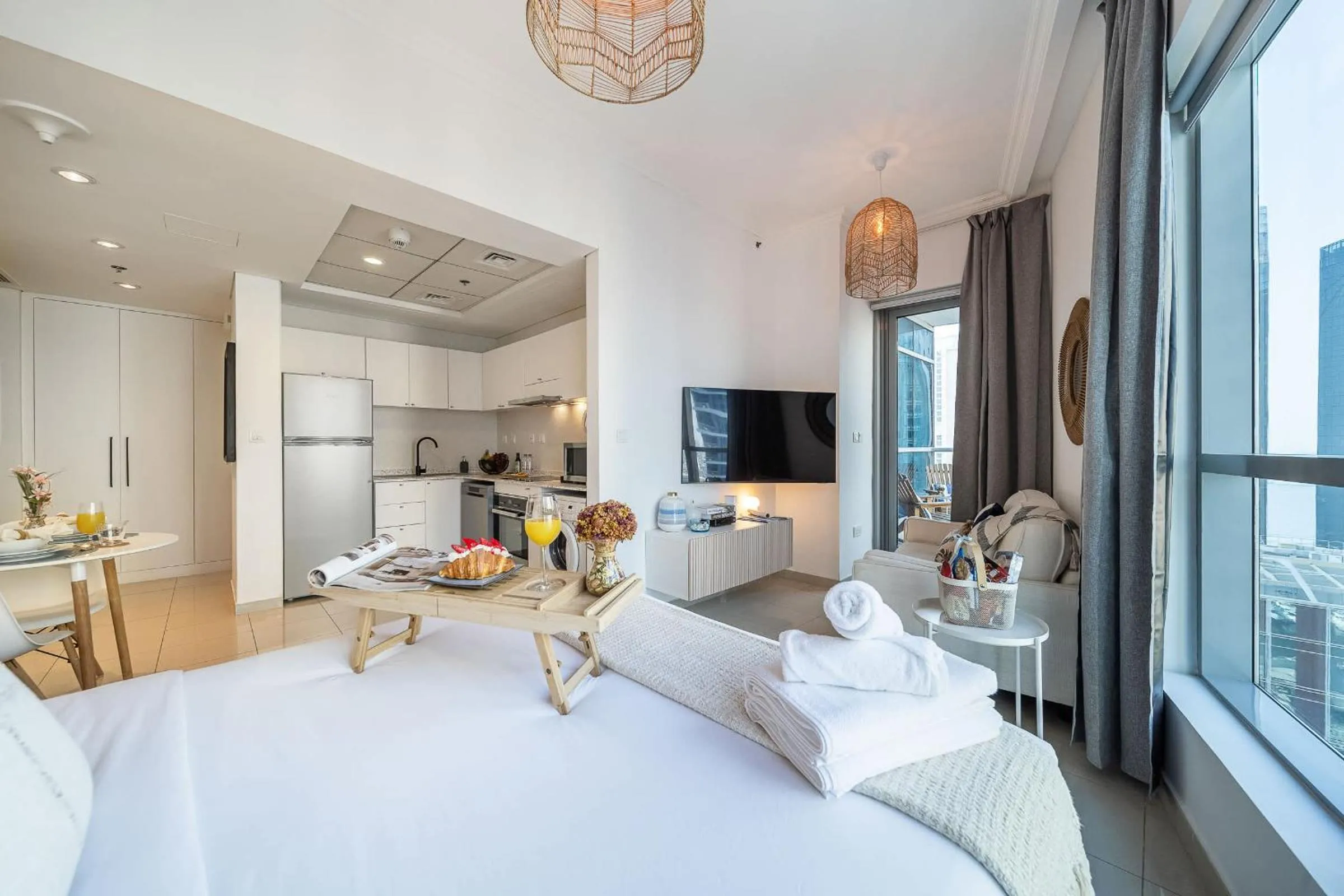 TV and multimedia, Bed in Airstay - Chic Studio - Marina View - Dubai Marina - Monthly Offer Available