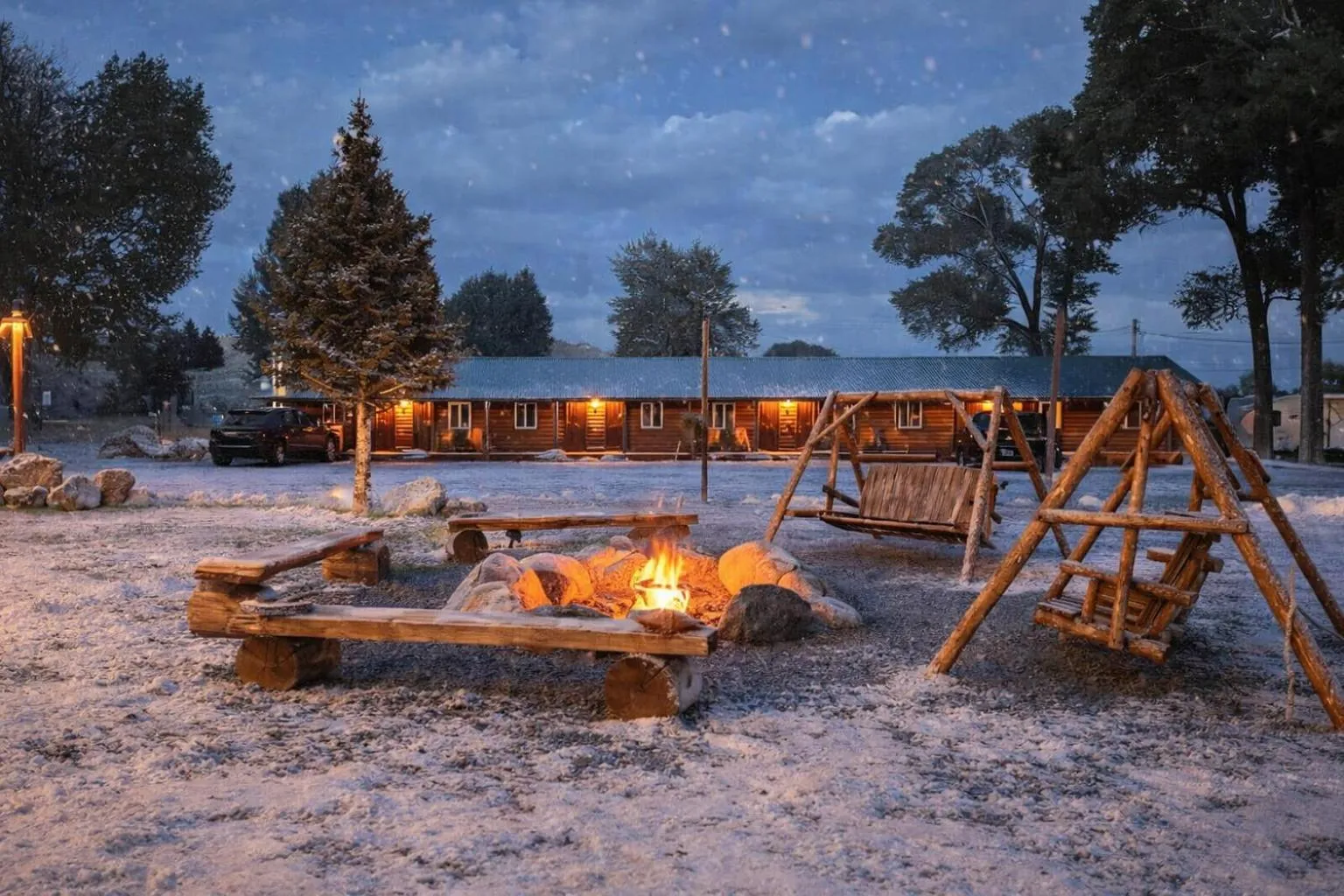 fireplace in Chinook Winds Lodge