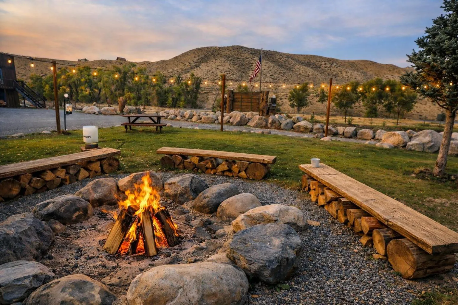 fireplace in Chinook Winds Lodge