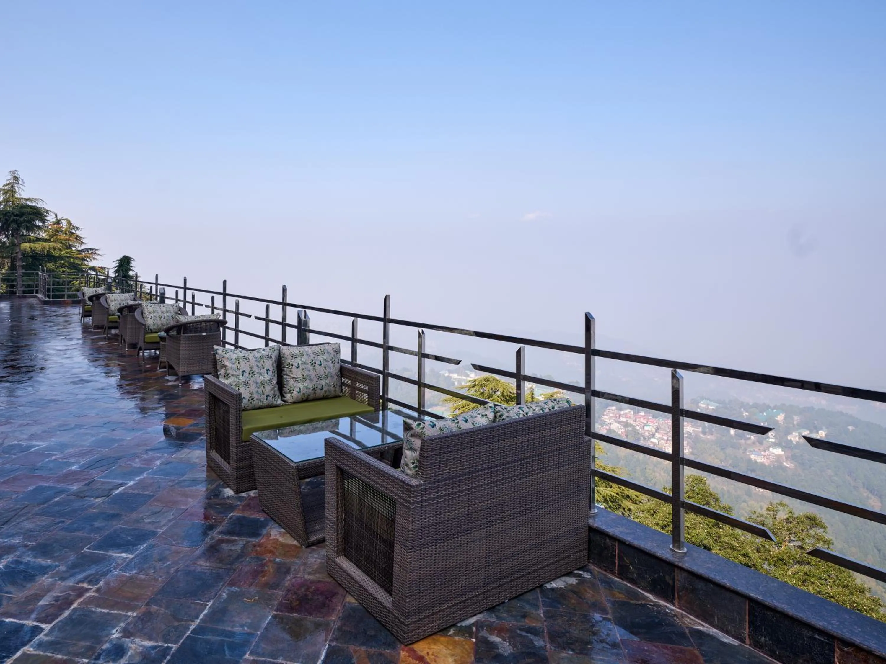 Balcony/Terrace in Regenta Place Dalhousie Just 500 Meters Walkable from Mall Road