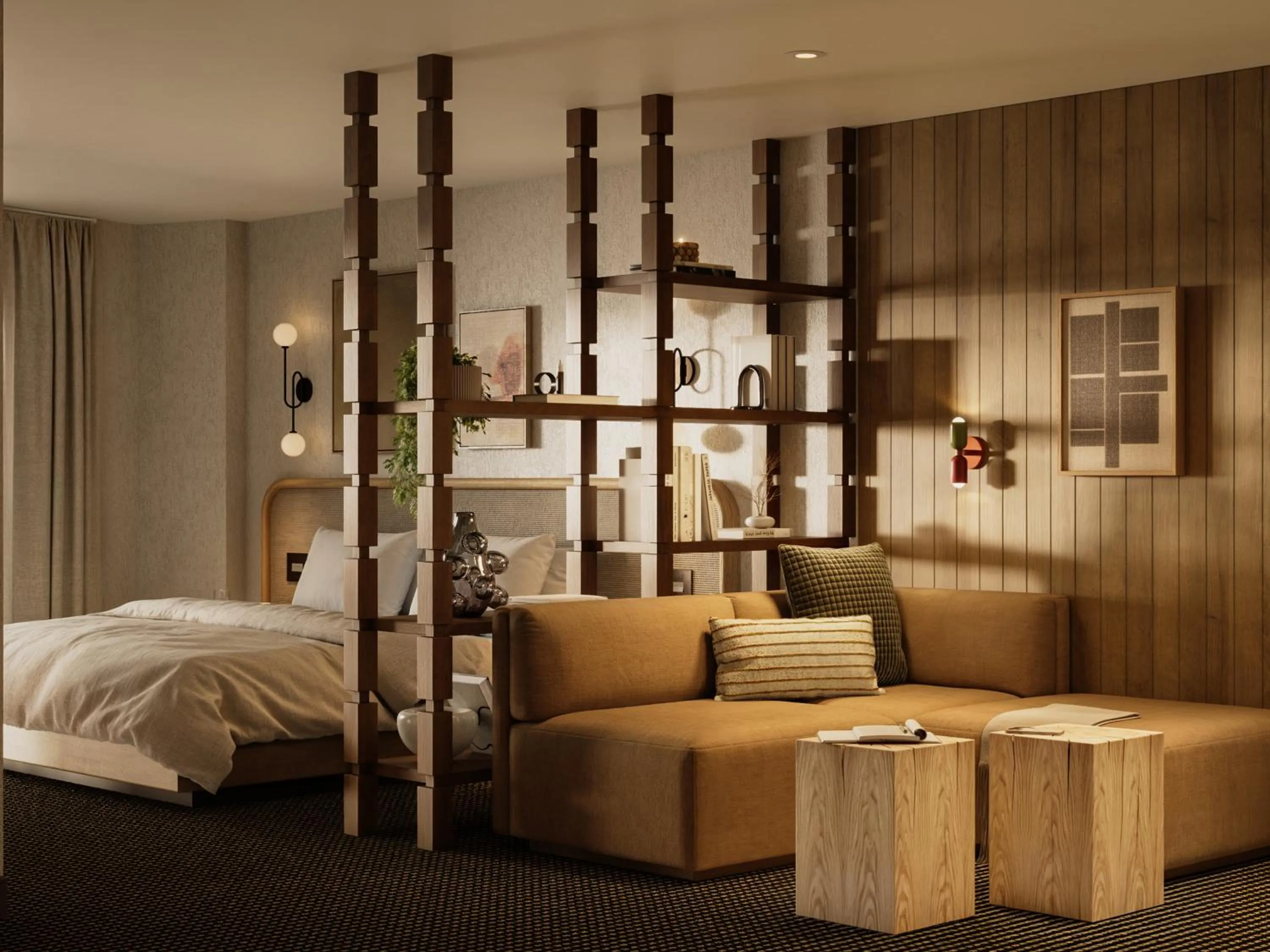 Seating area, Bed in The Kenrick Hotel