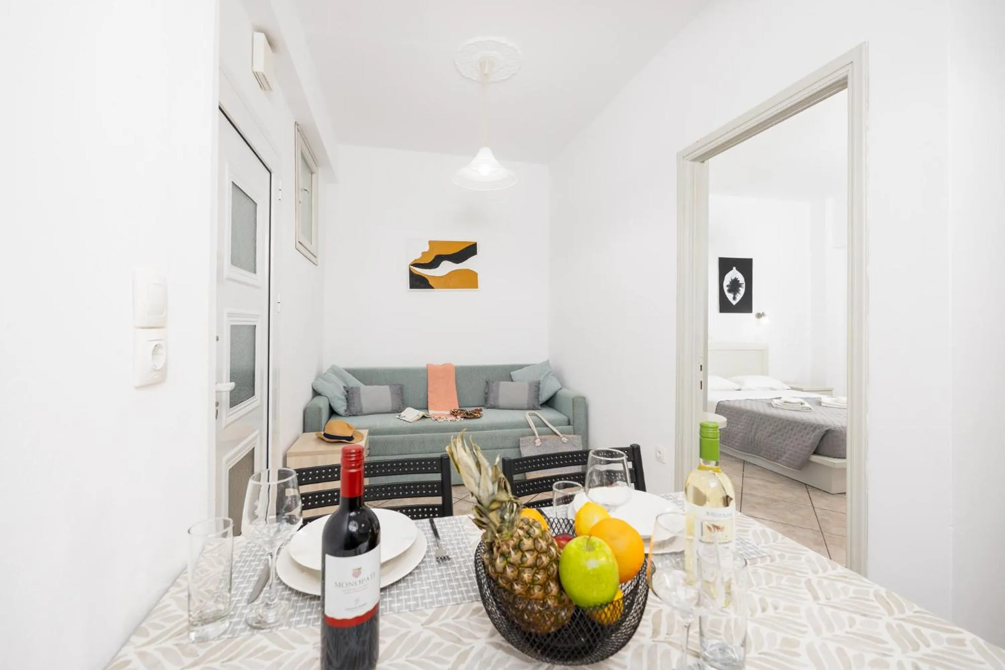 Seating area in Kosmas Apartments
