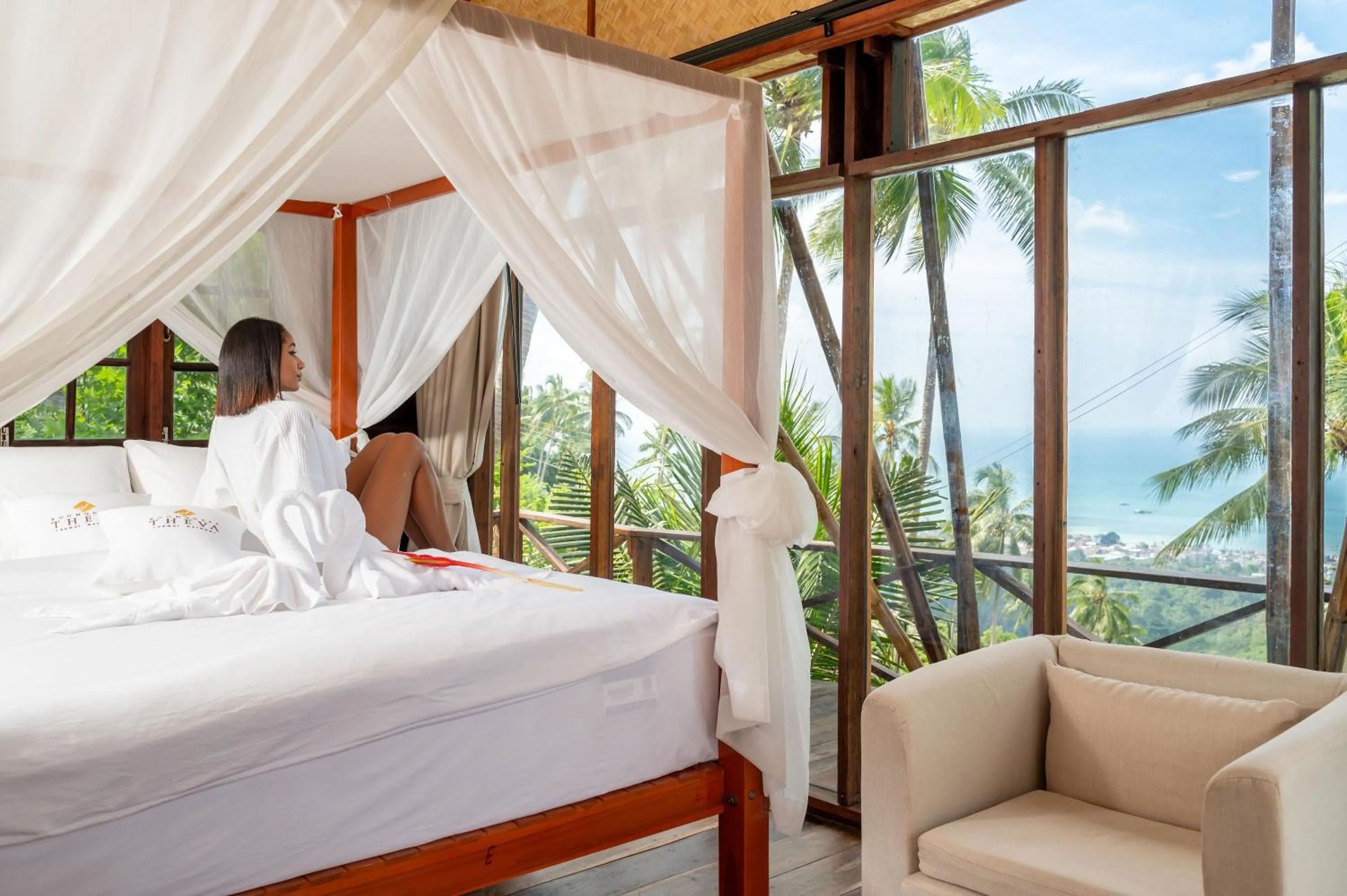 View (from property/room), Bed in RoomQuest THEVA Resort Koh Samui