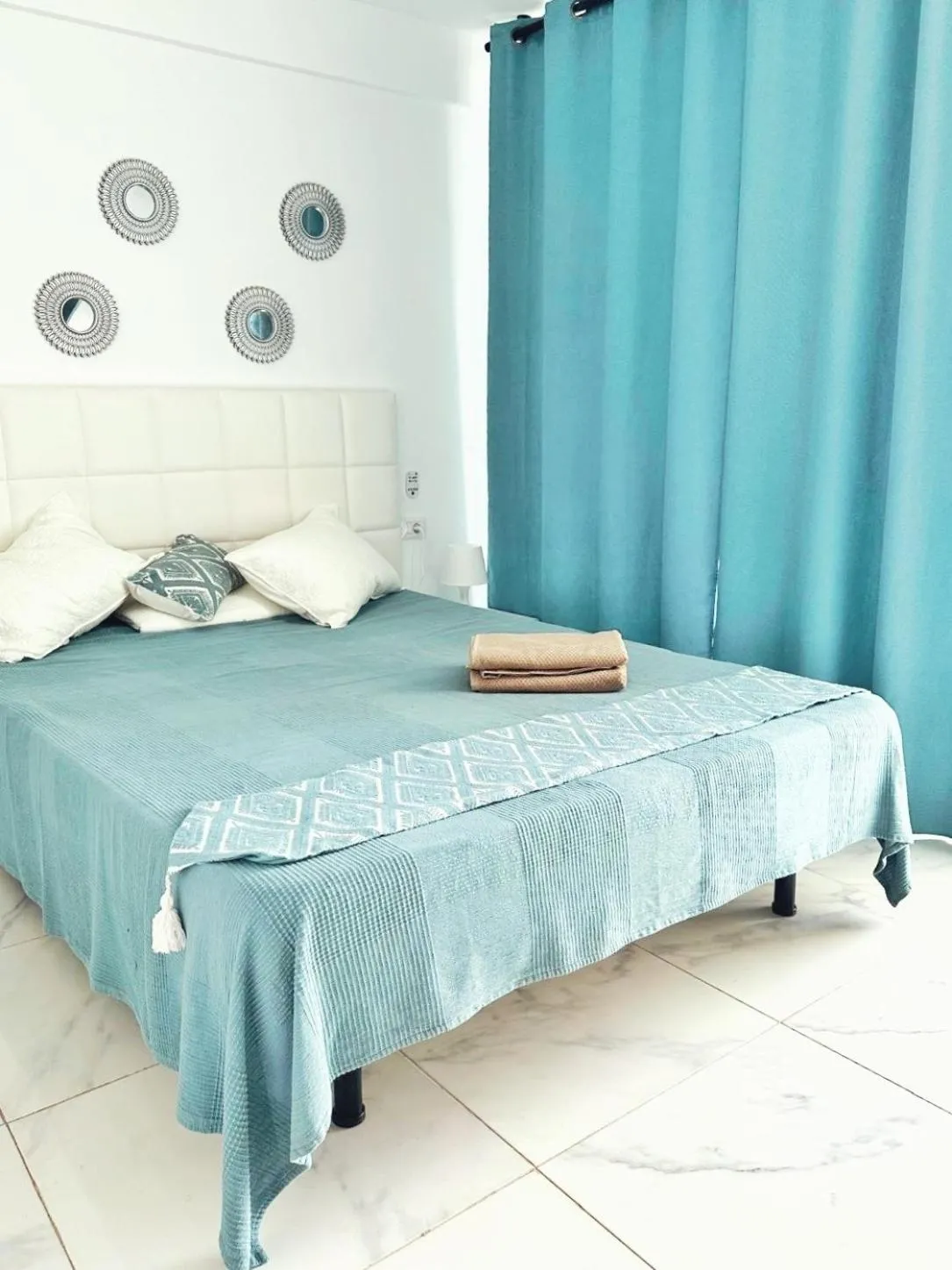 Bed in Sunny Oceanview studio apartment Ponderosa in Costa Adeje