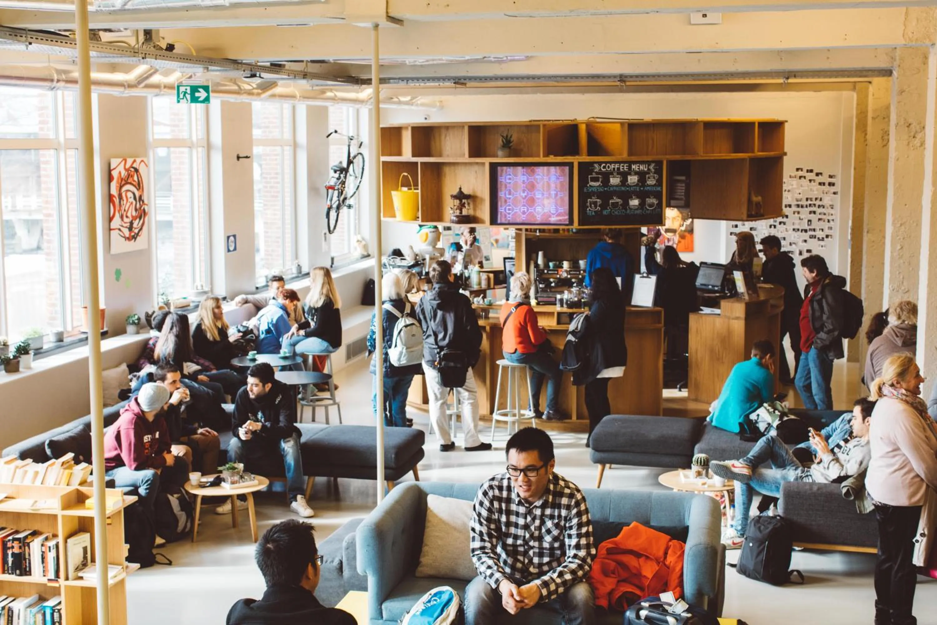 Seating area in ClinkNOORD Hostel