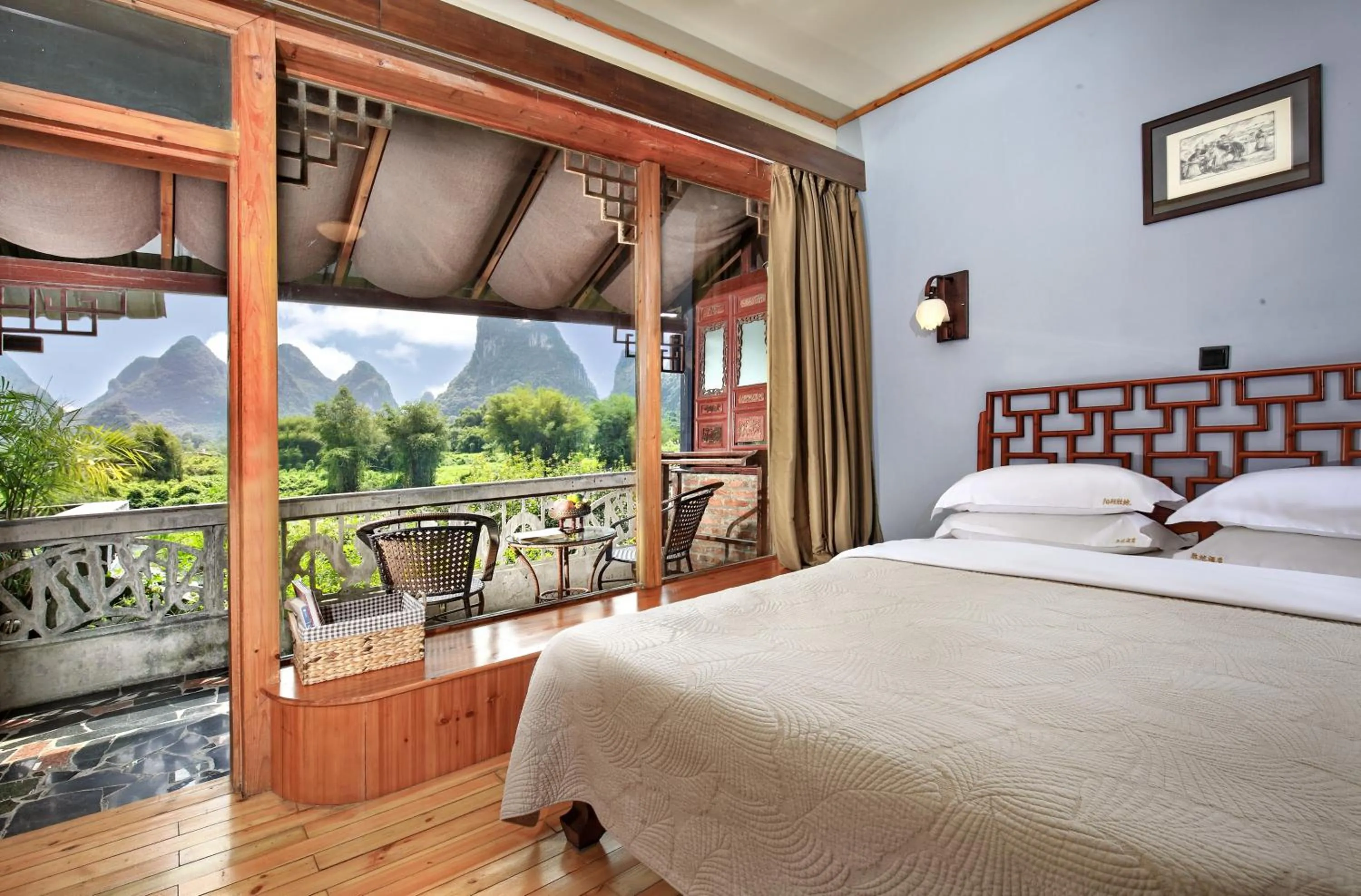 View (from property/room), Bed in Yangshuo Mountain Retreat
