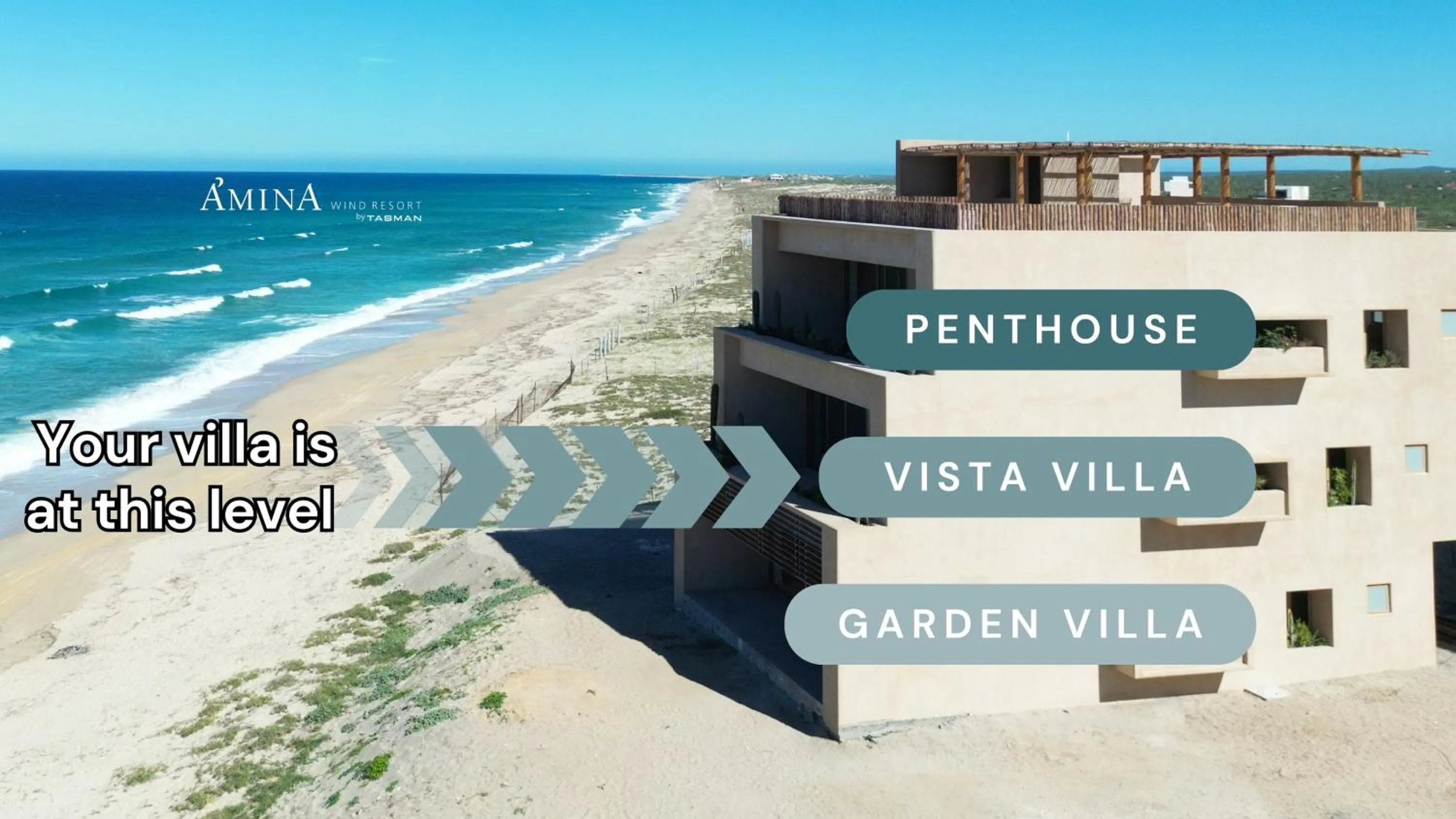 Text overlay in Amina Wind Resort by Tasman