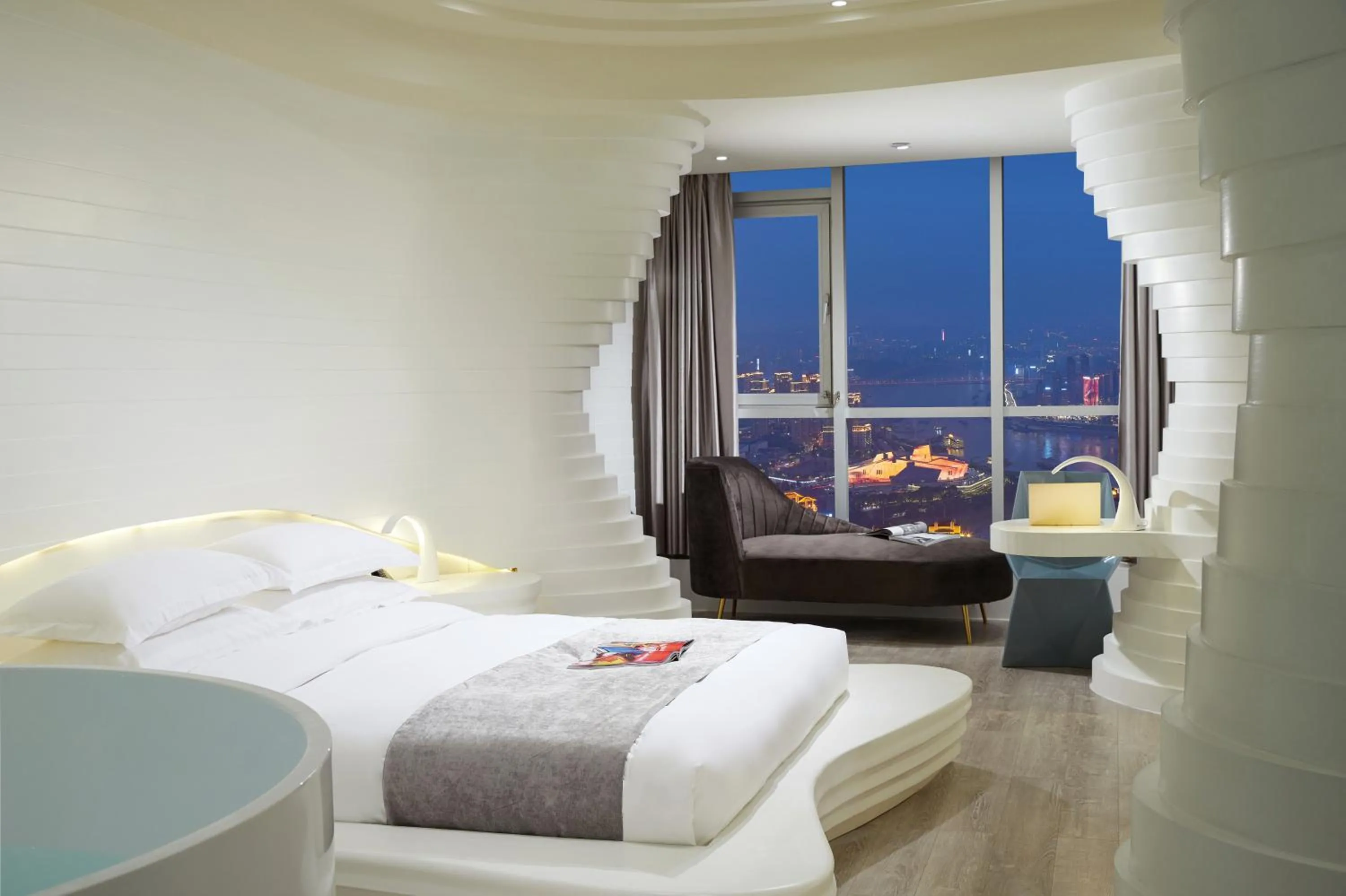 Bed in m58 Sky Sunset Hotel-Chongqing jiefangbei Yuanduan Zhiyan