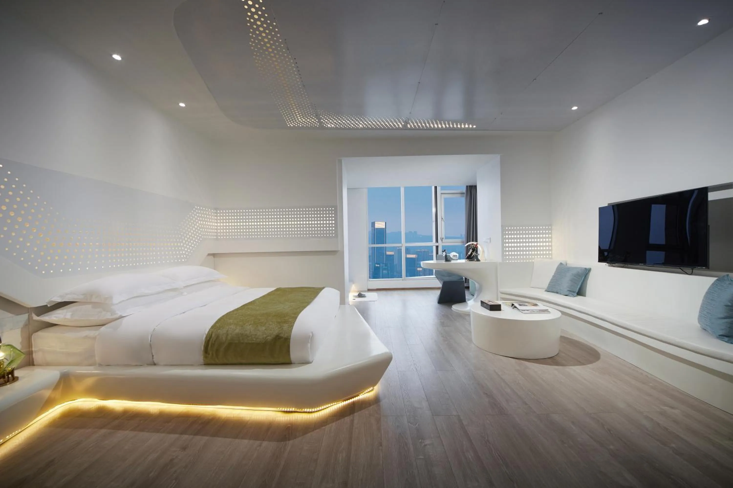 Bed in m58 Sky Sunset Hotel-Chongqing jiefangbei Yuanduan Zhiyan