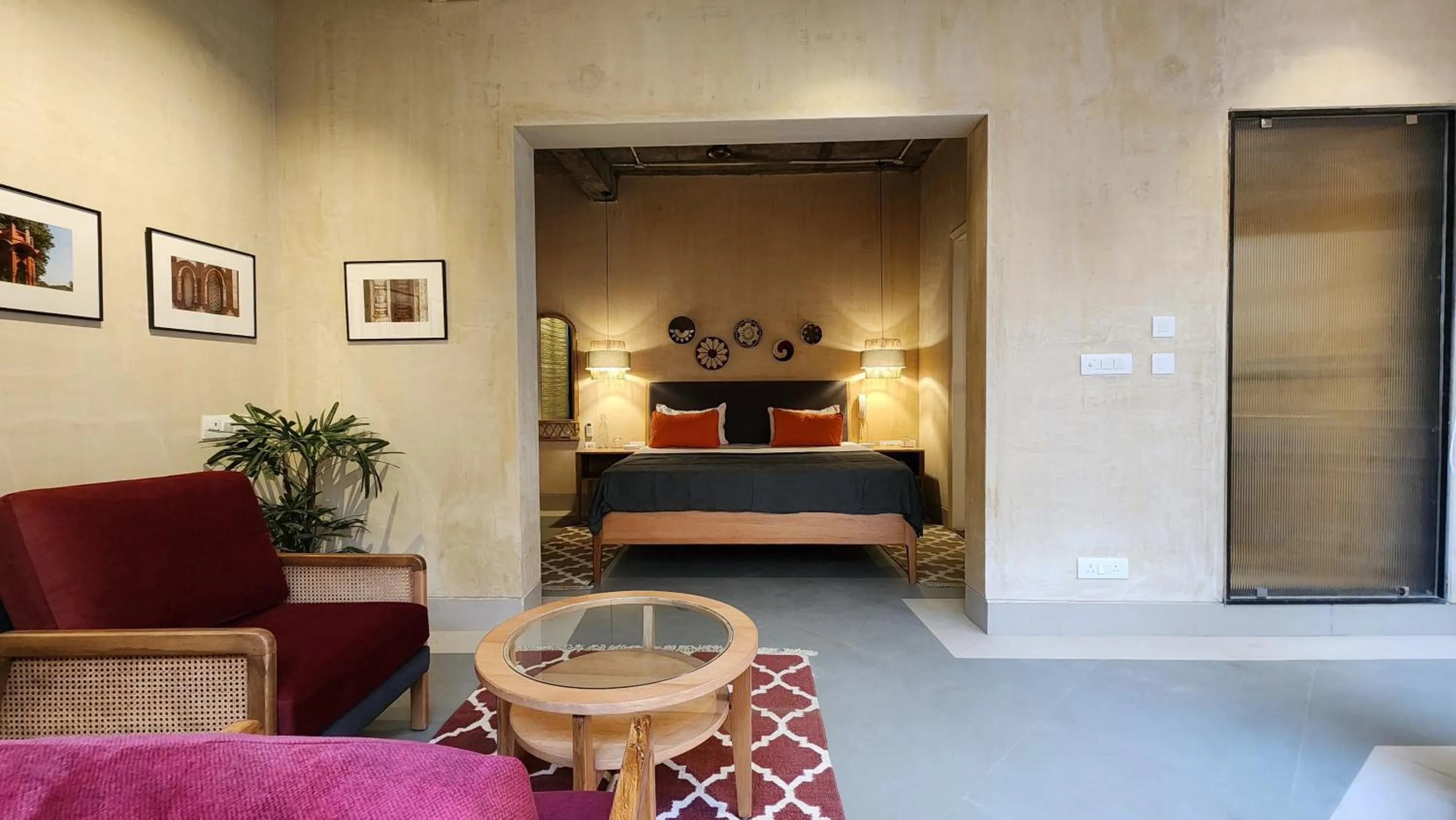 Photo of the whole room, Bed in JHouse near Bhikaji