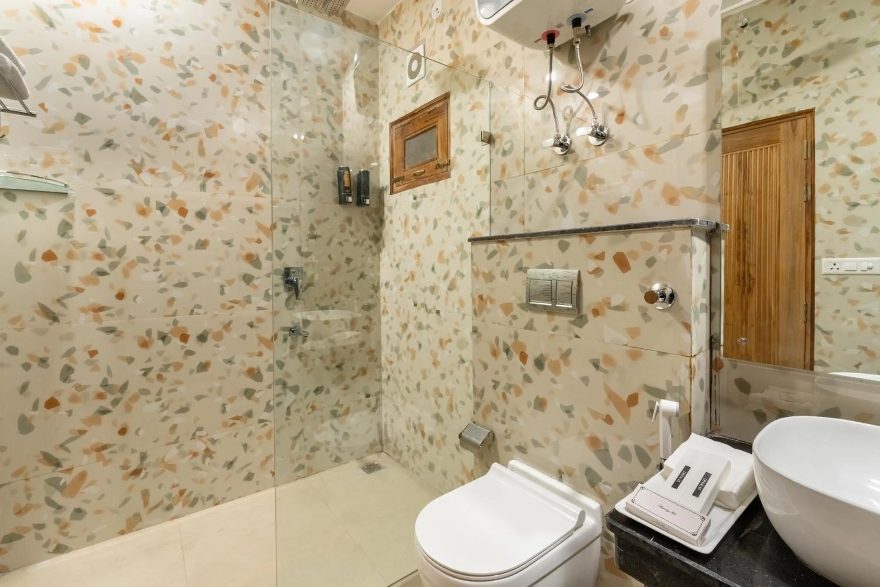 Shower in Lime Tree Hotel & One Bed Room Serviced Apartment - Noida Next to Sector 50 Metro with Party Venue