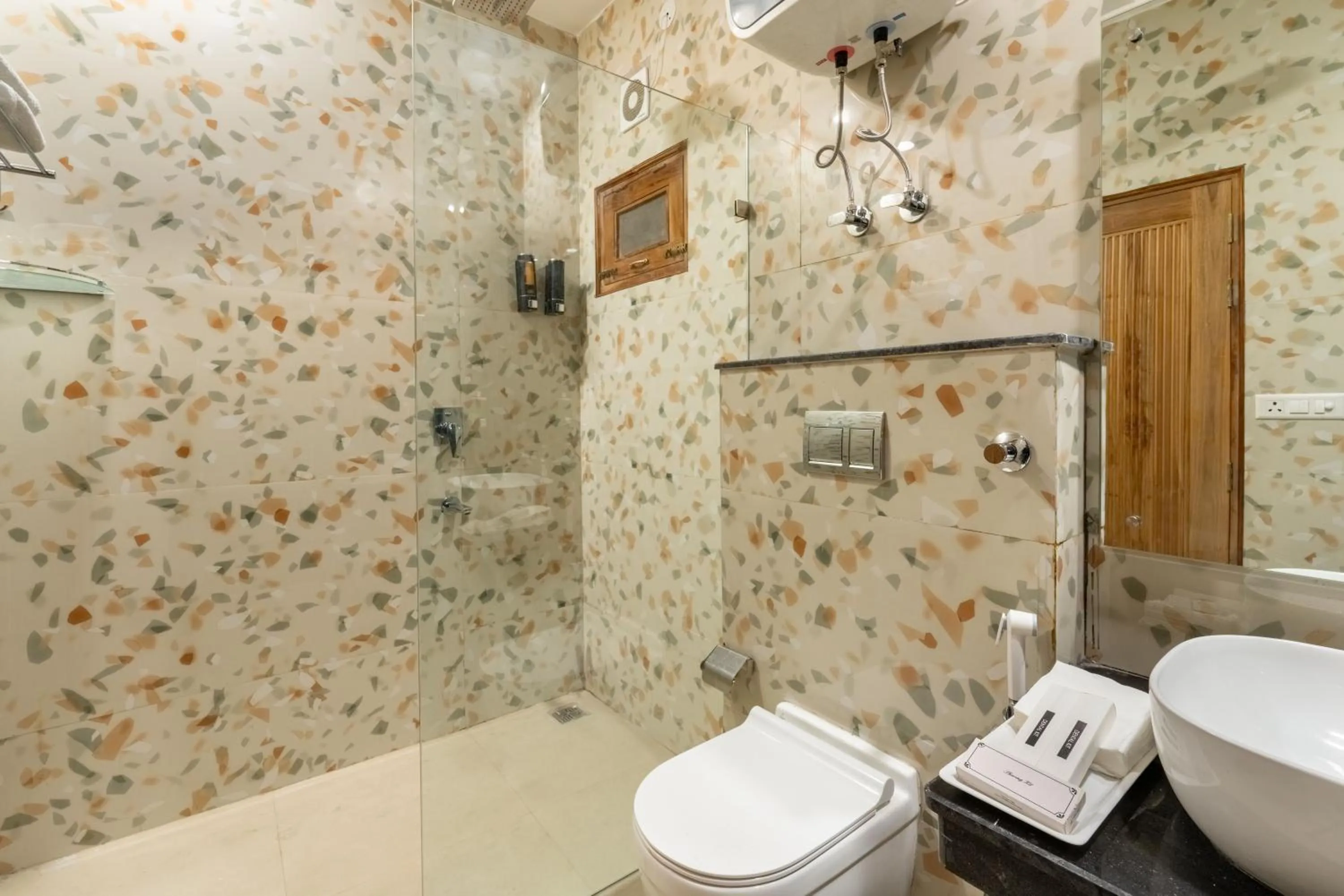 Shower in Lime Tree Hotel & One Bed Room Serviced Apartment - Noida Next to Sector 50 Metro with Party Venue