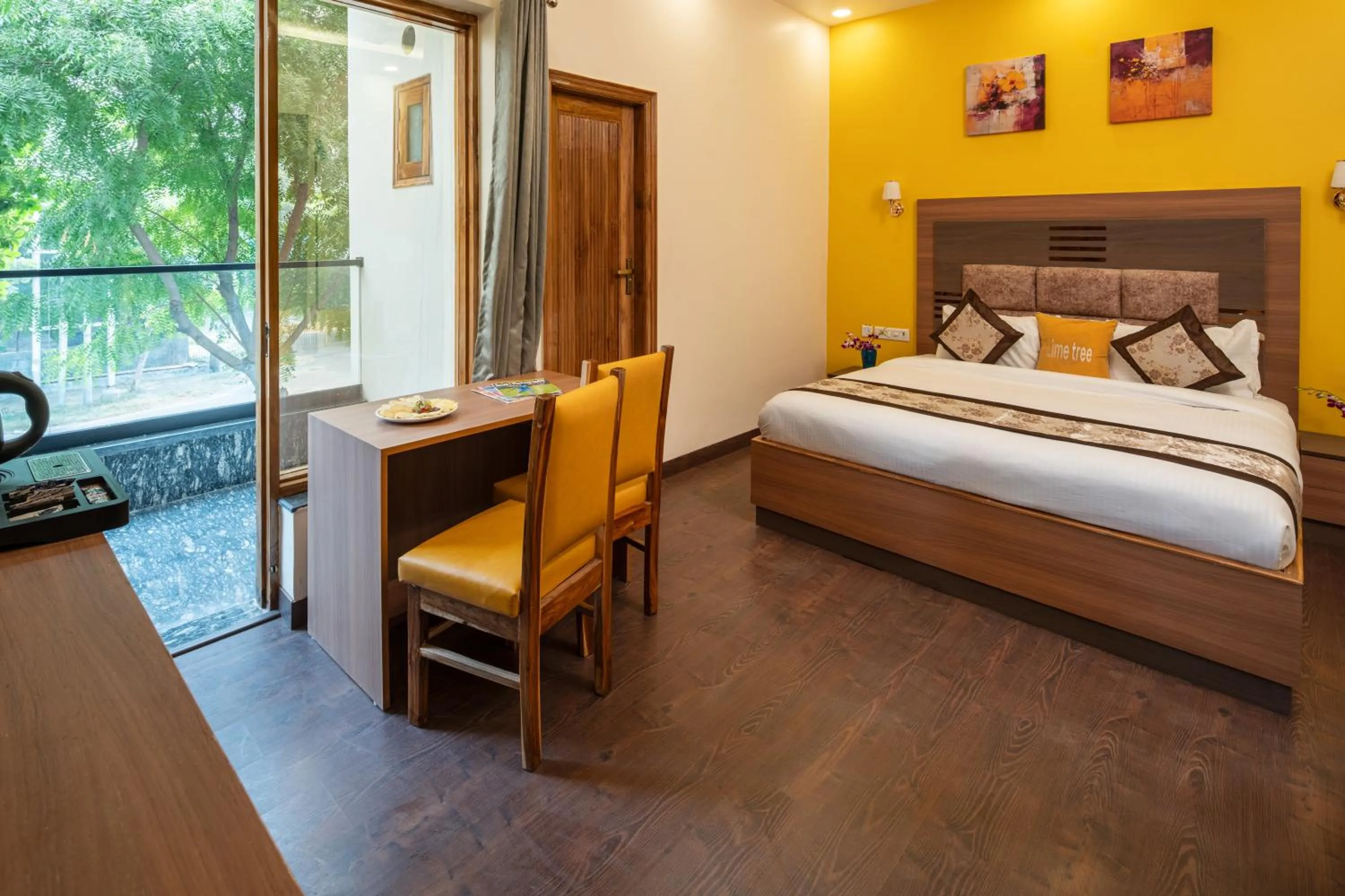 View (from property/room), Bed in Lime Tree Hotel & One Bed Room Serviced Apartment - Noida Next to Sector 50 Metro with Party Venue