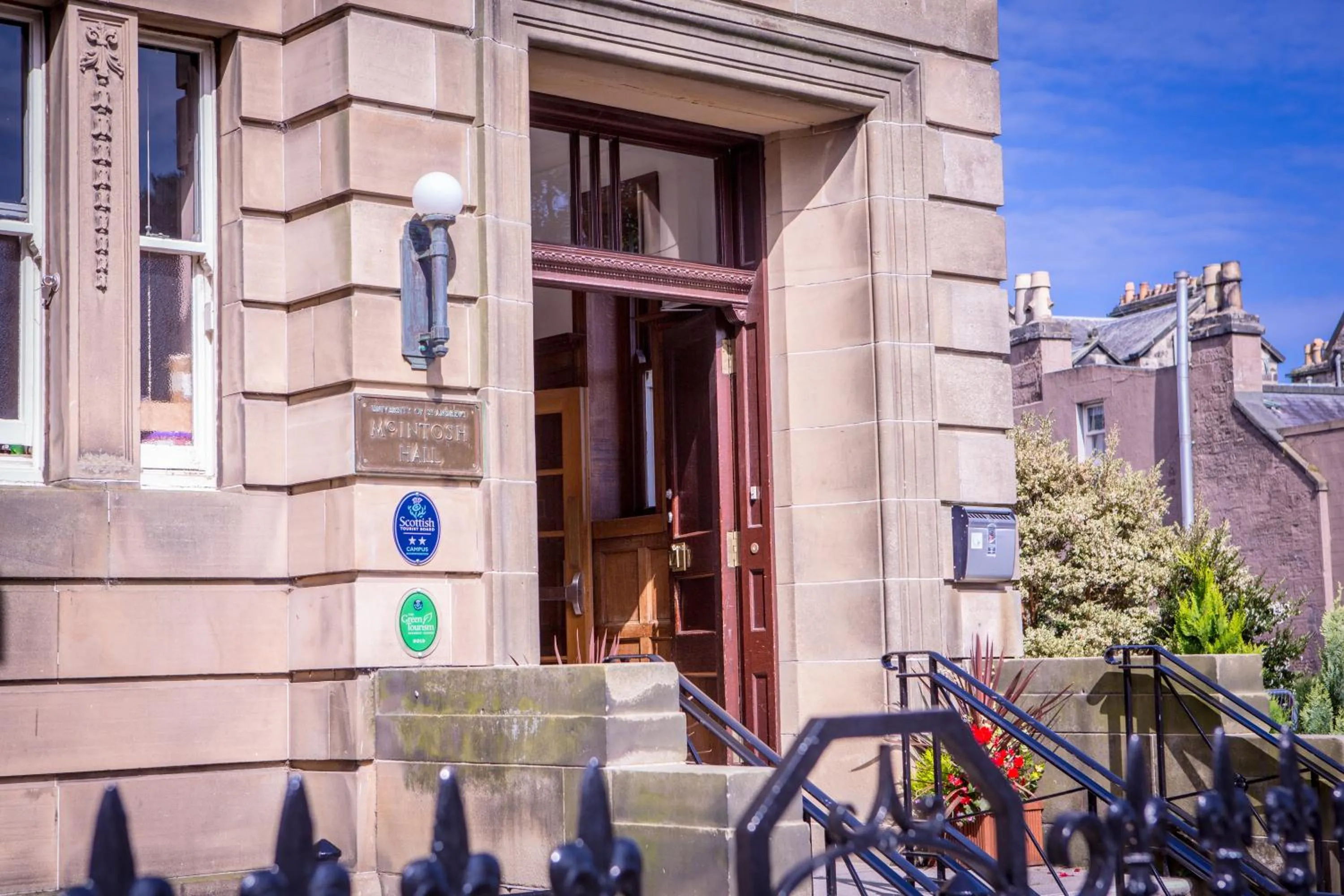 Facade/entrance in McIntosh Hall - Campus Accommodation