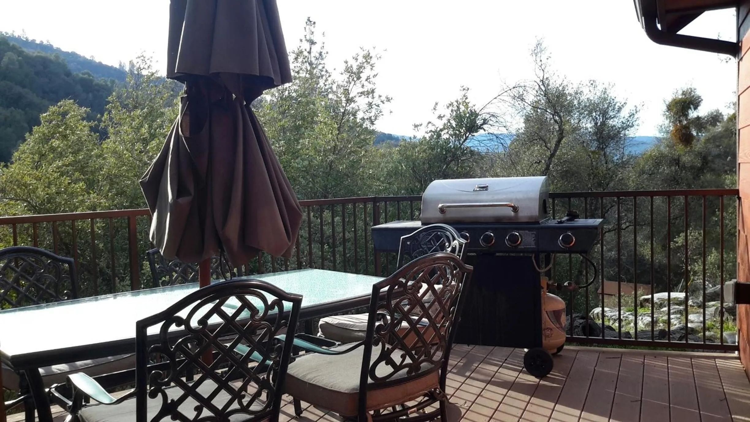 Patio in Riverfront Property with Waterfalls near Yosemite and Bass Lake