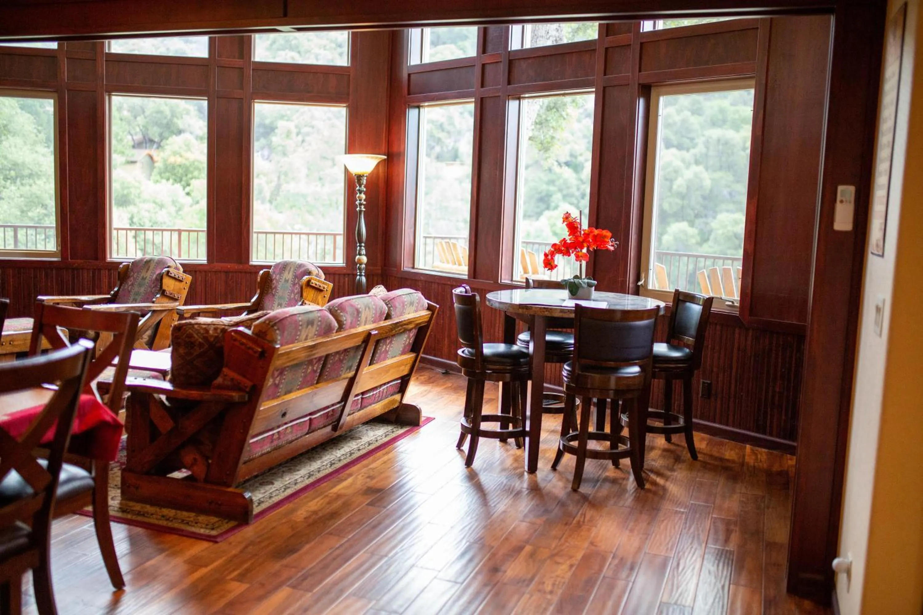 Seating area in Riverfront Property with Waterfalls near Yosemite and Bass Lake