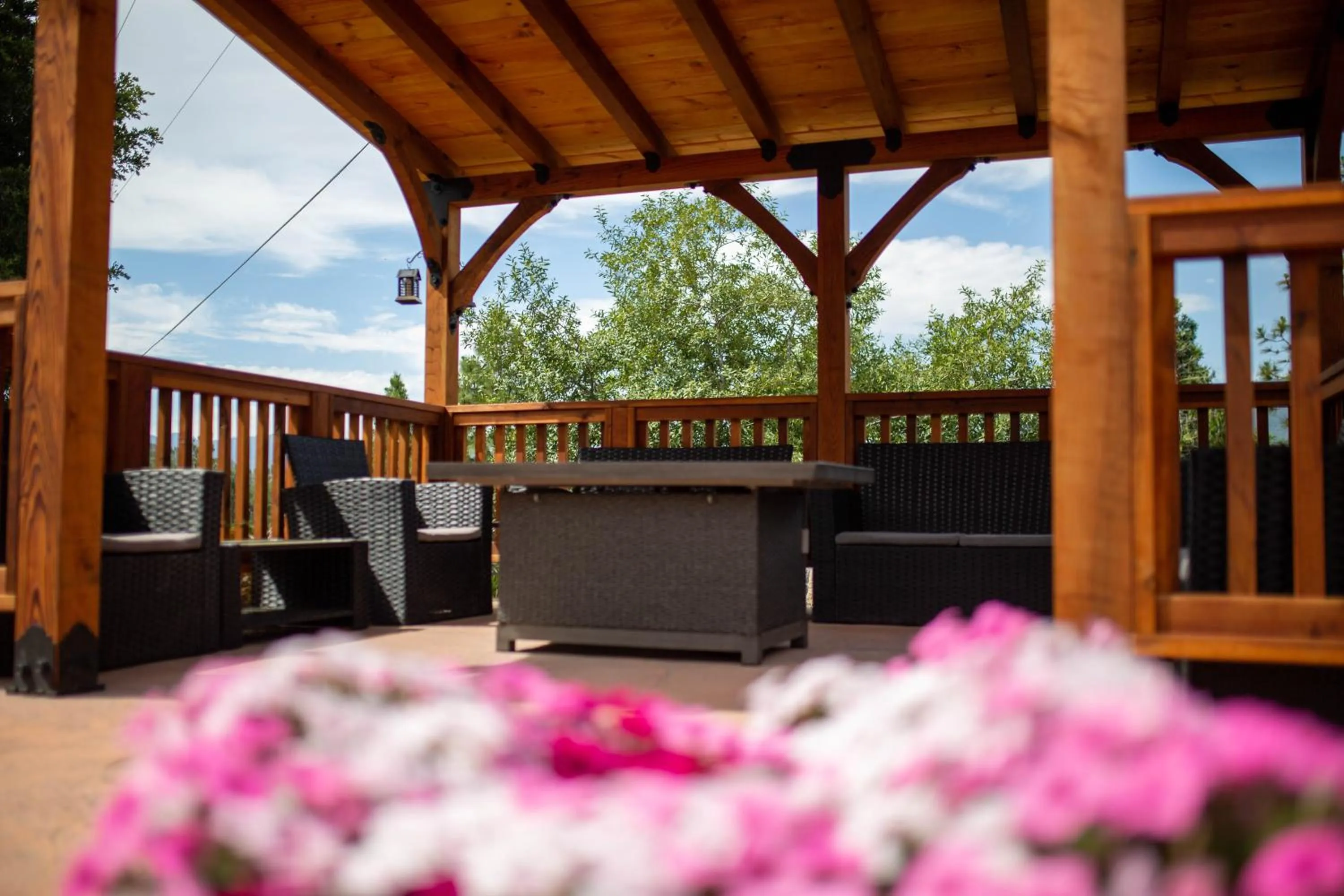 Seating area in Riverfront Property with Waterfalls near Yosemite and Bass Lake