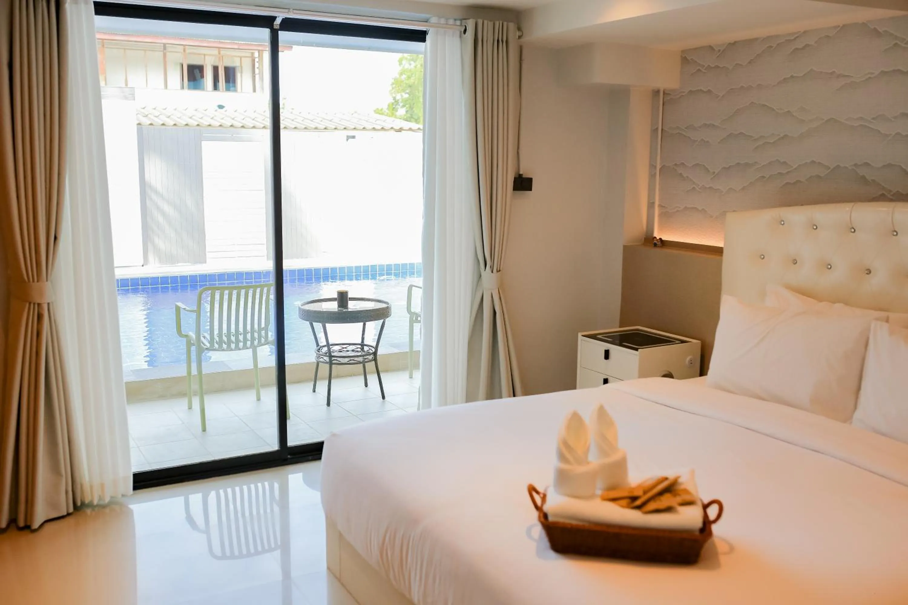View (from property/room), Bed in R2 Bed and Pool Kanchanaburi