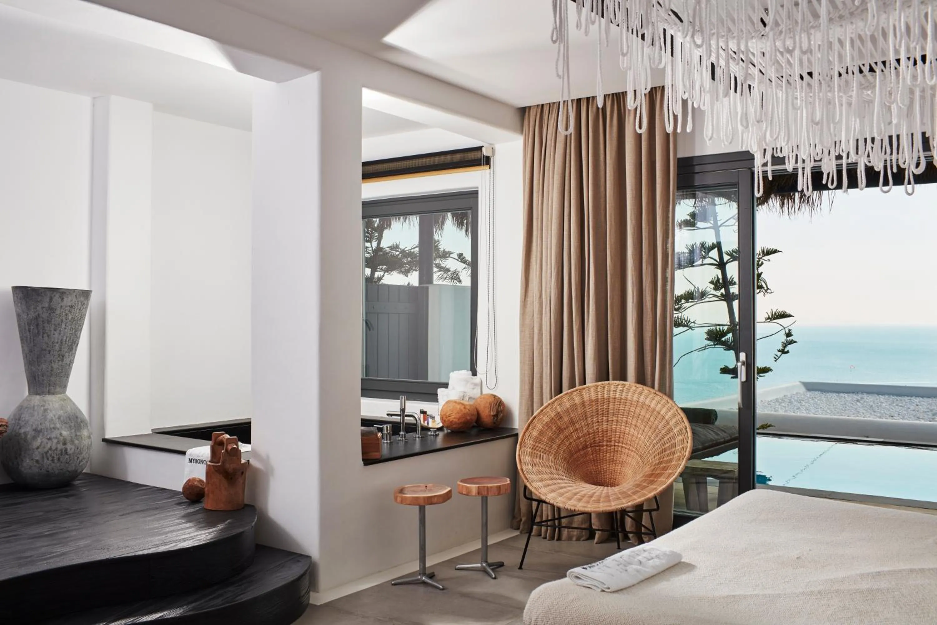 Bedroom in Myconian Utopia Relais & Chateaux