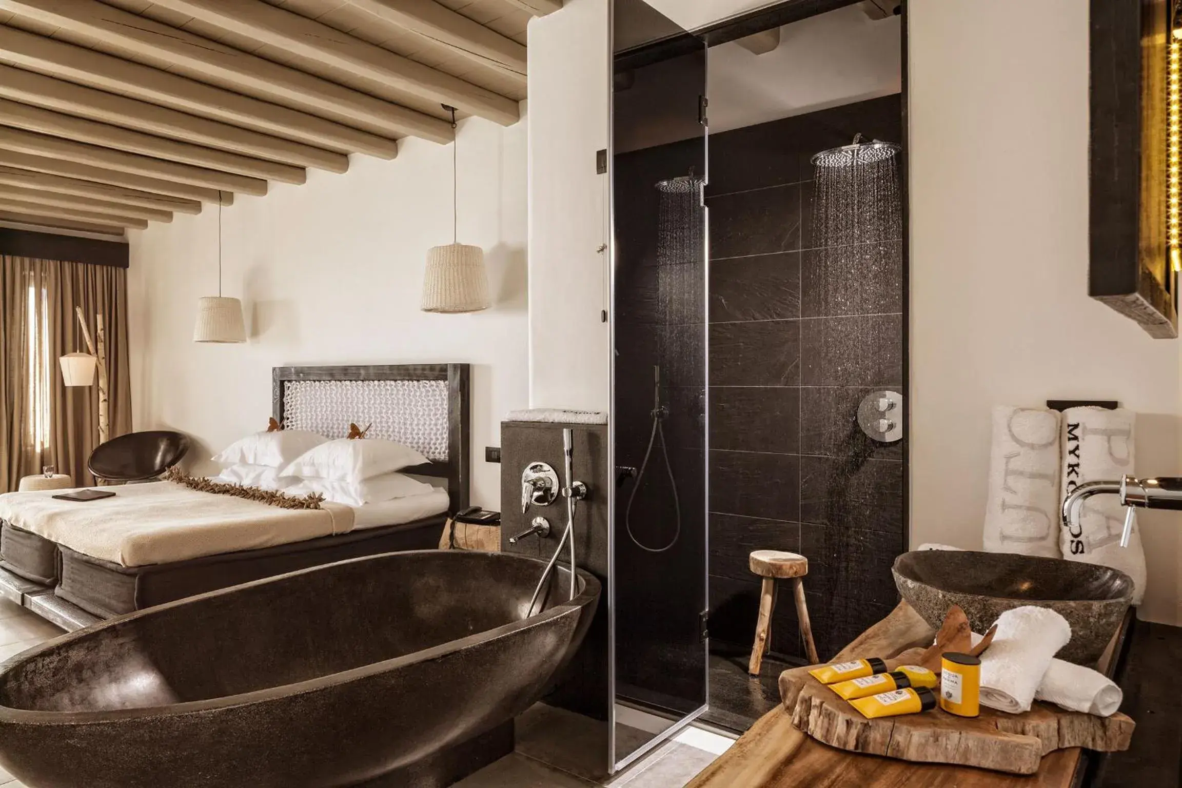 Bedroom, Bed in Myconian Utopia Relais & Chateaux Bedroom, Bed in Myconian Utopia Relais & Chateaux