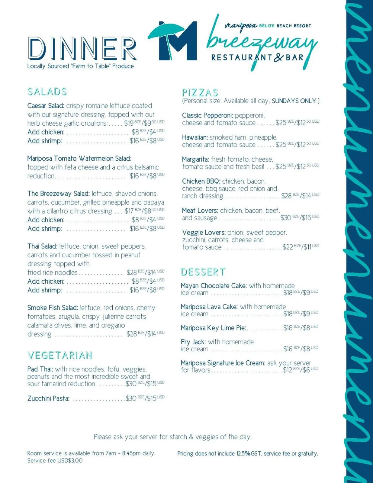 Dinner in Mariposa Belize Beach Resort