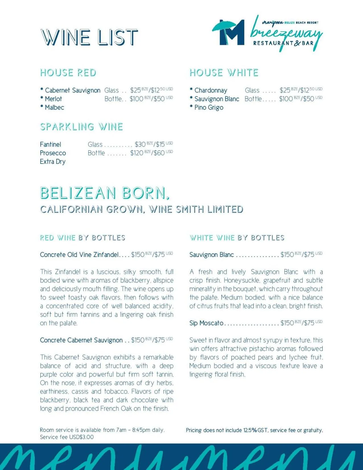 Alcoholic drinks in Mariposa Belize Beach Resort