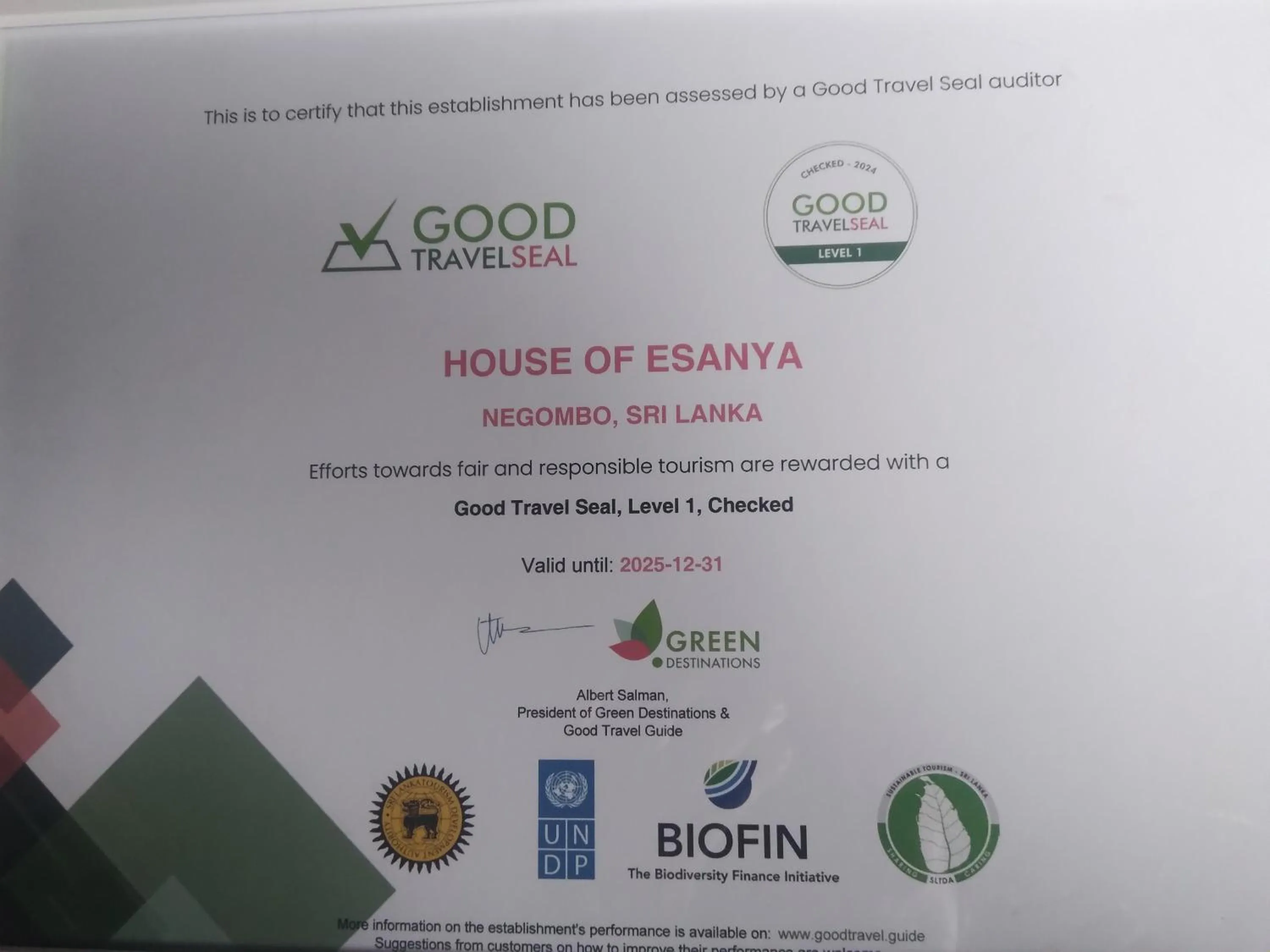 Certificate/Award in House Of Esanya