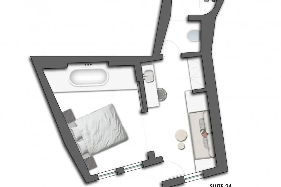 Floor plan, Bed in Porto Fira Suites