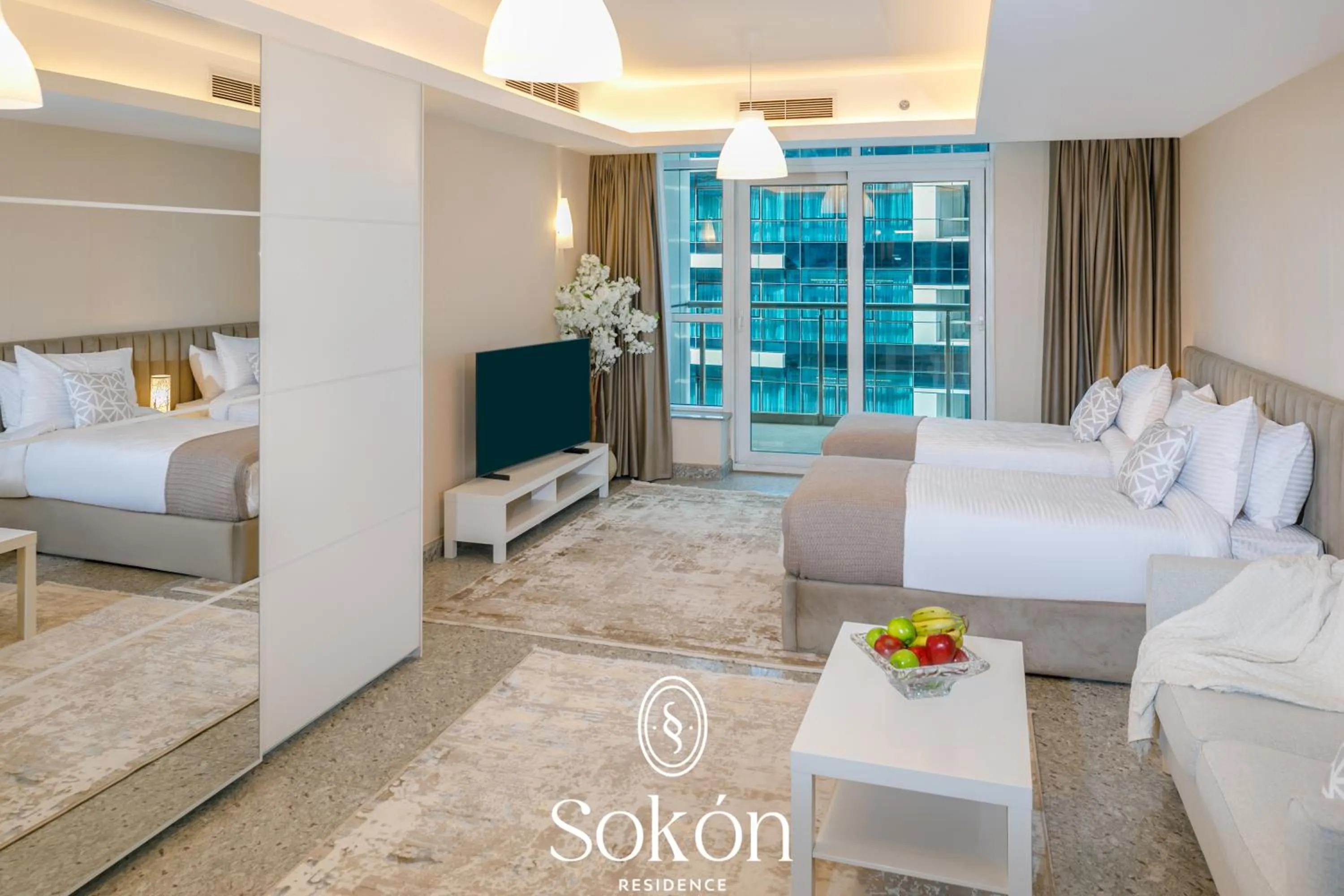 Bed in Sokon Residence Partial Nile view at Maadi