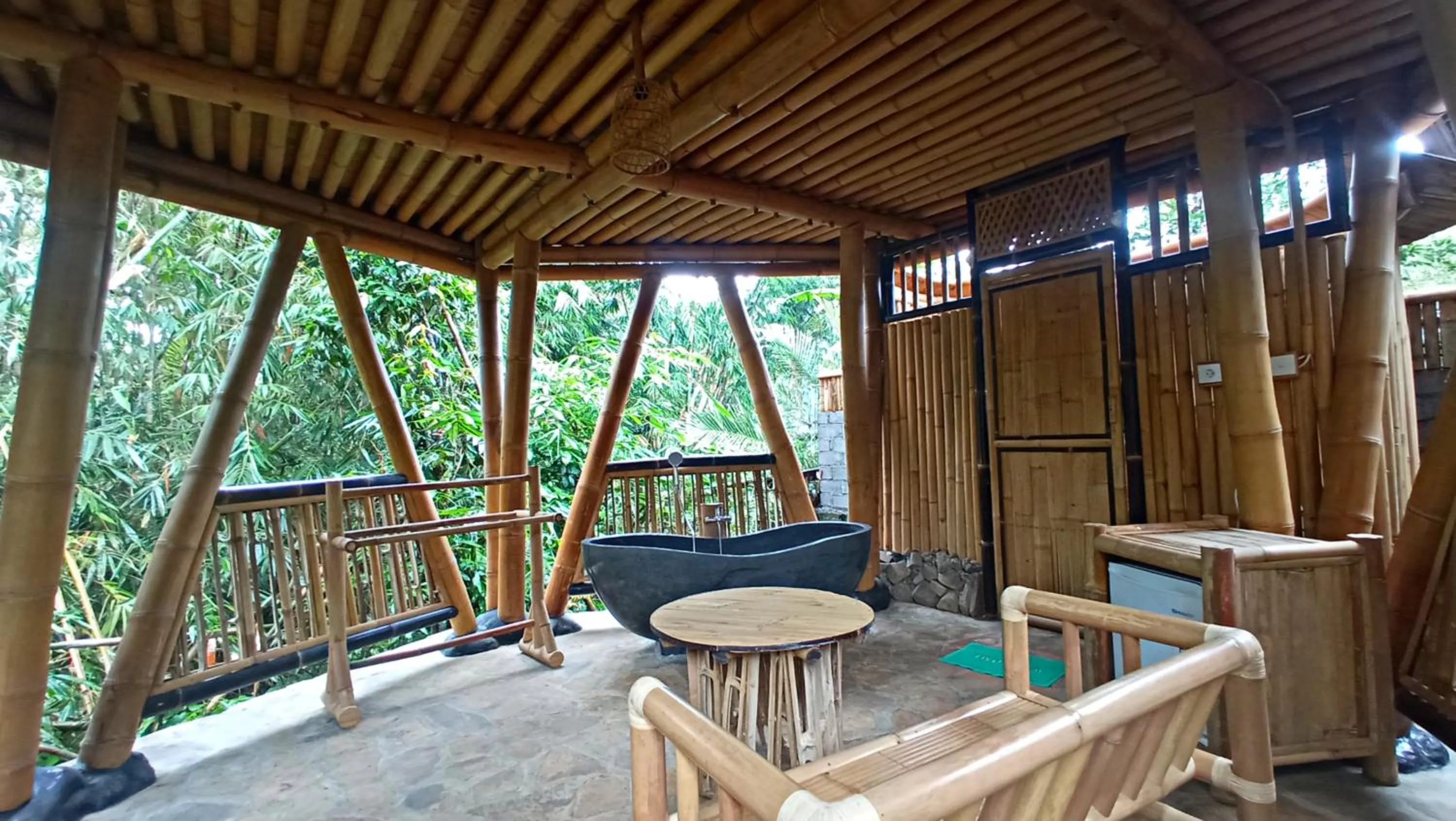 Seating area in Pondok Salacca#bamboohouse#