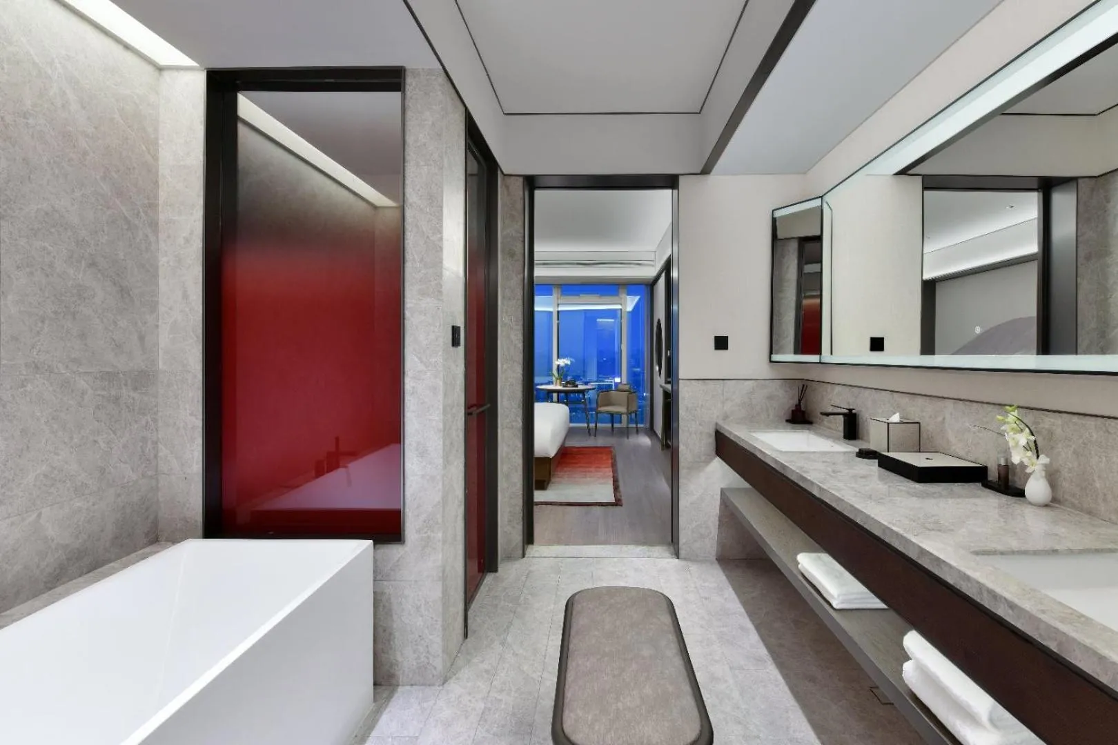 Bathroom, Bed in JOYA Hangzhou Qianjiang New Town