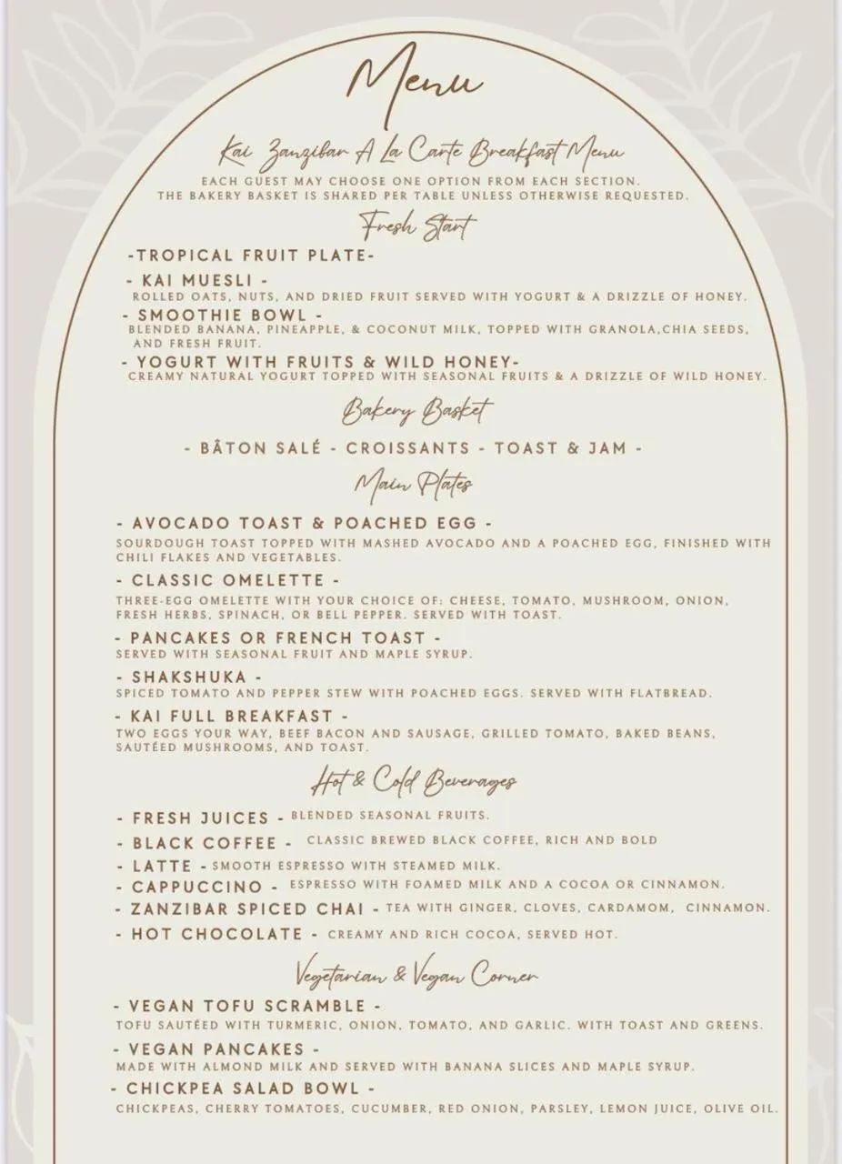 Breakfast in Kai Zanzibar Hotel and Spa