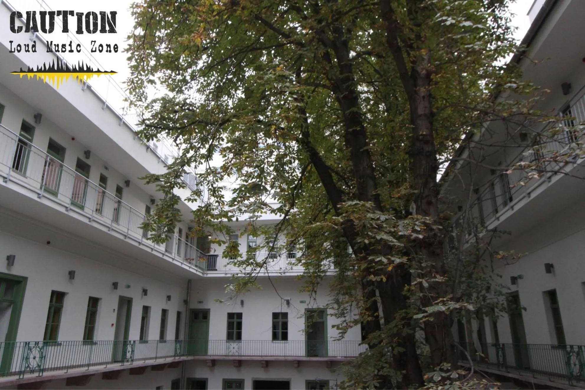 Inner courtyard view in The Hive Party Hostel Budapest