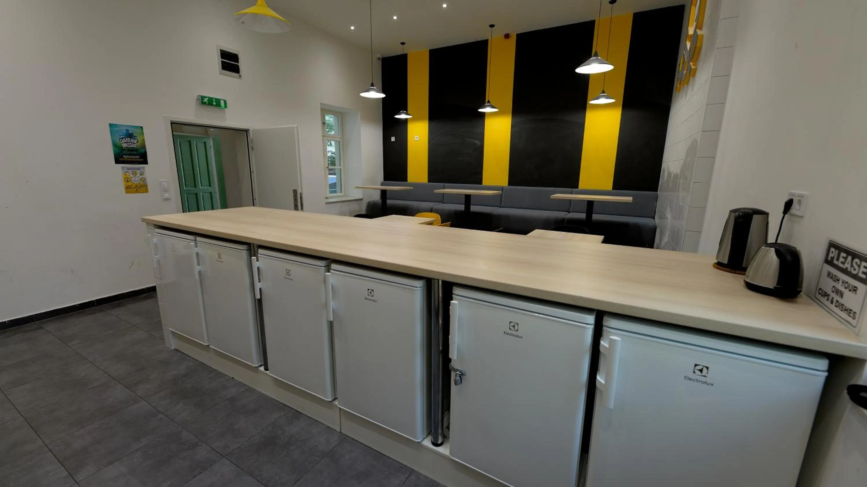 Communal kitchen in The Hive Party Hostel Budapest