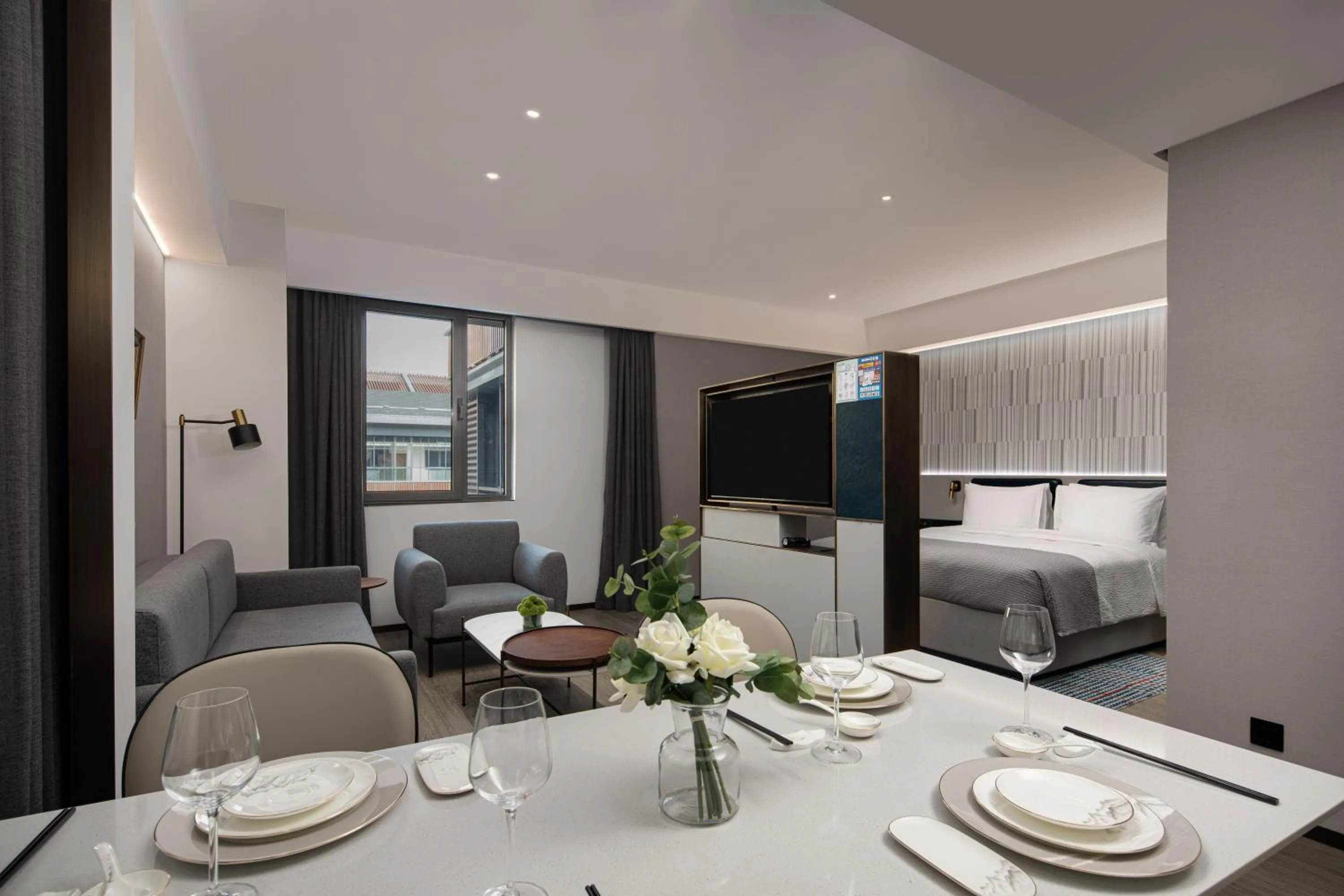 Photo of the whole room, Bed in Wanda Moments, Suzhou Science and Technology Town