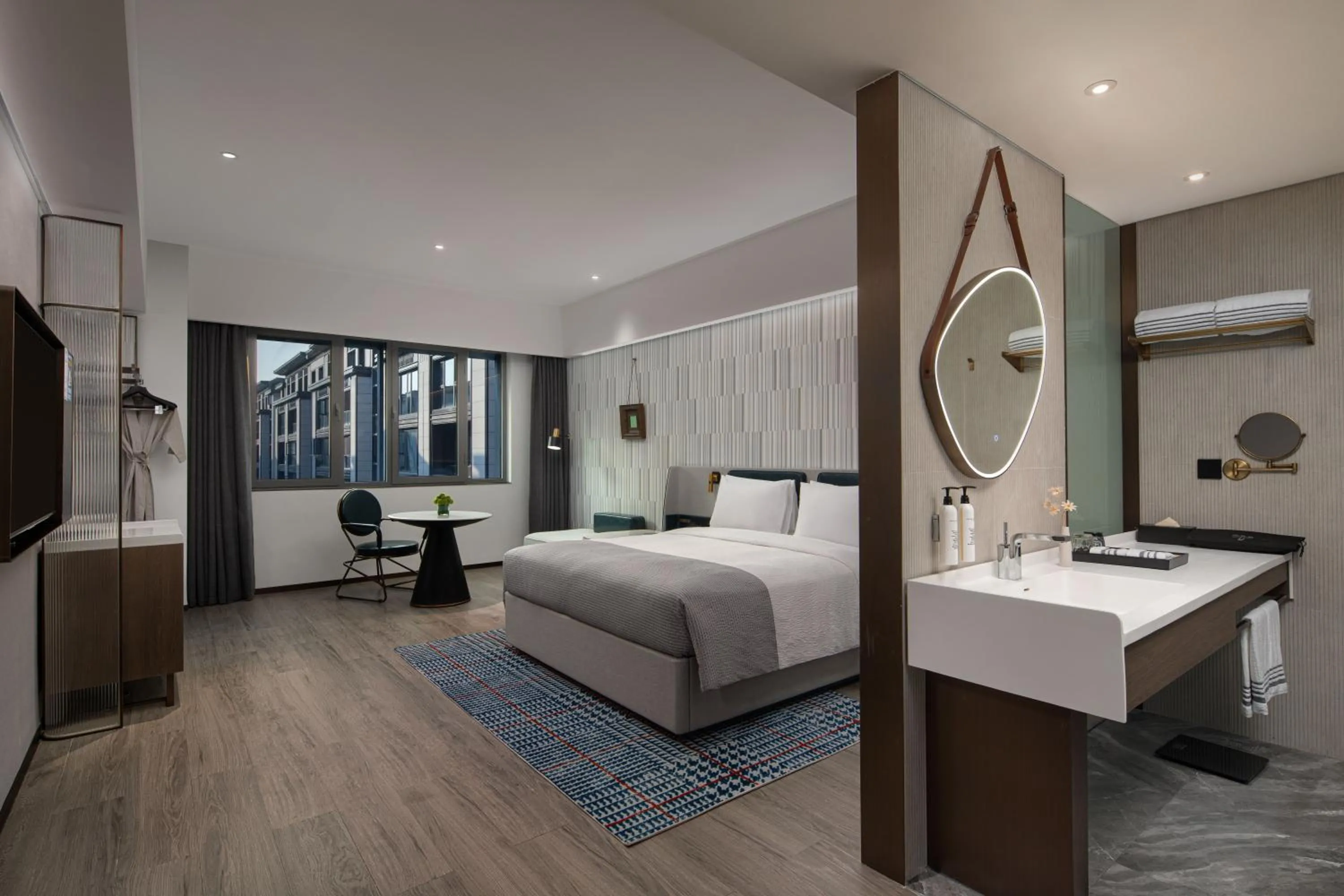 Photo of the whole room, Bed in Wanda Moments, Suzhou Science and Technology Town