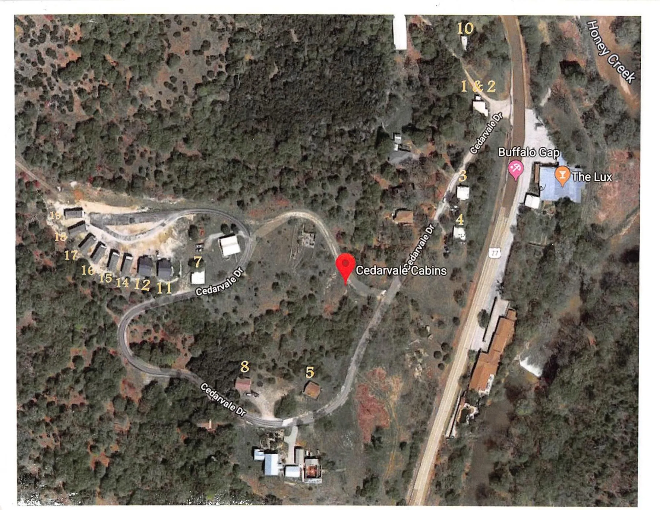 Text overlay in Cedarvale Cabins Turner Falls